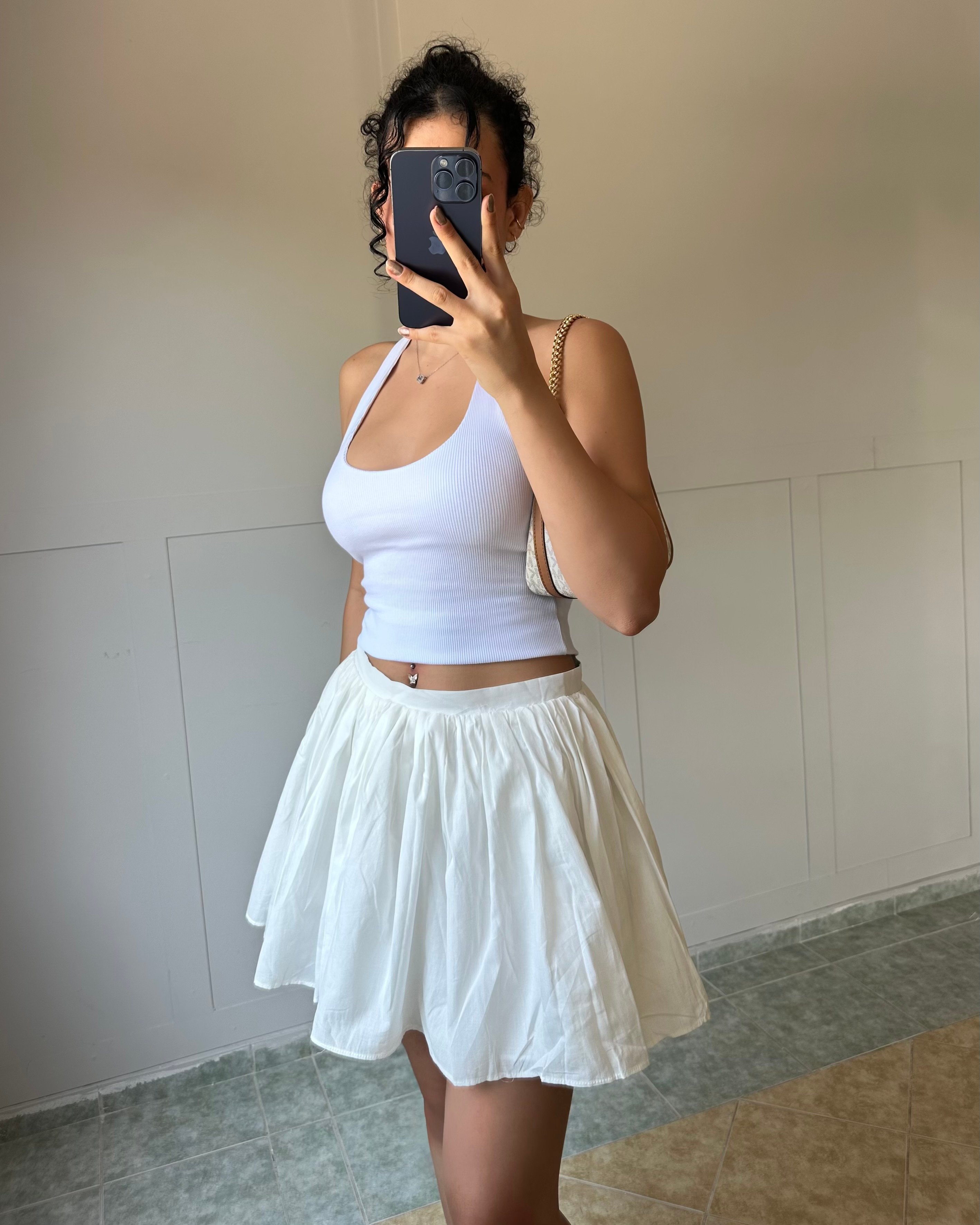 Beyaz Volanlı Fırfırlı Mini Etek KT0039