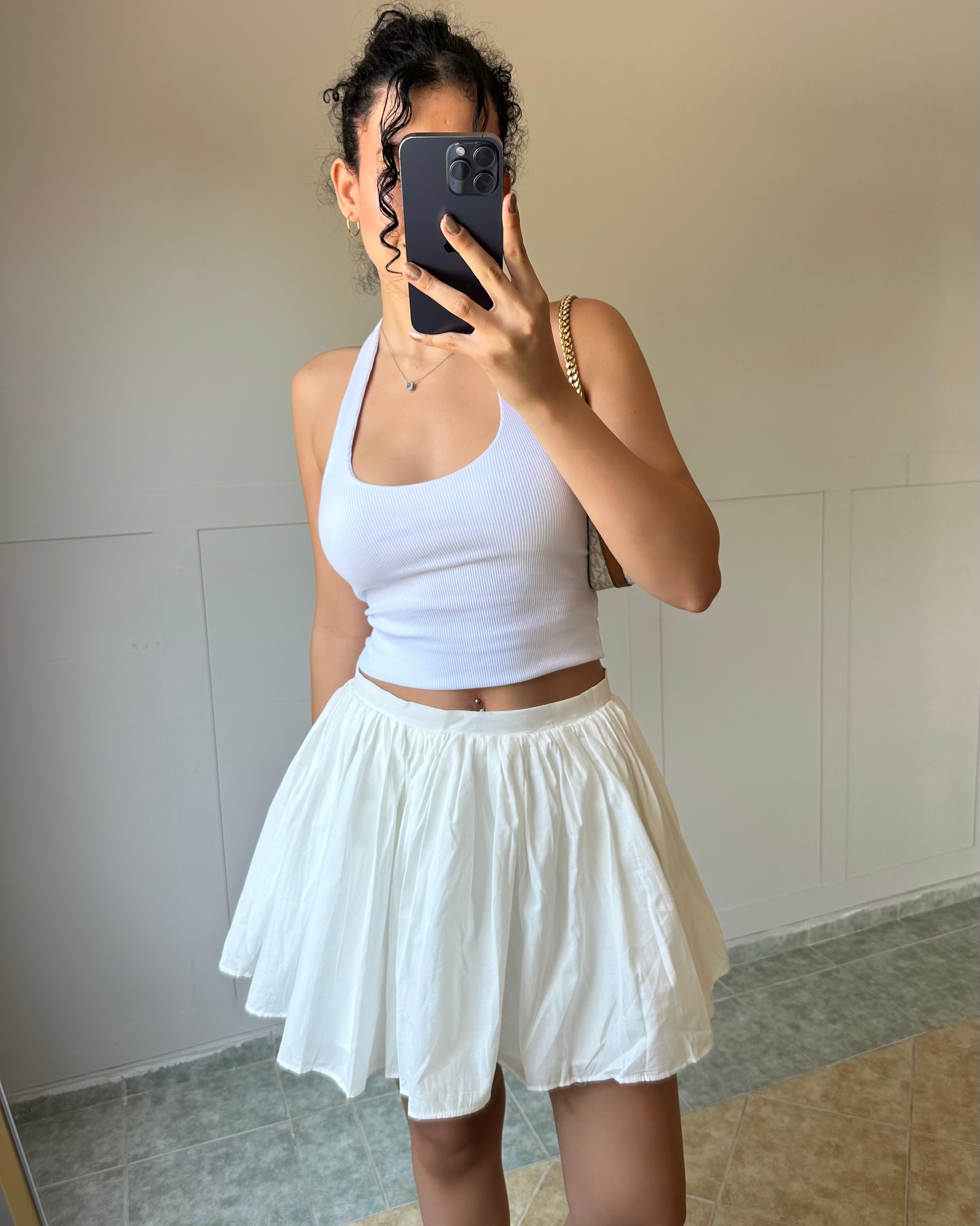 Beyaz Volanlı Fırfırlı Mini Etek KT0039