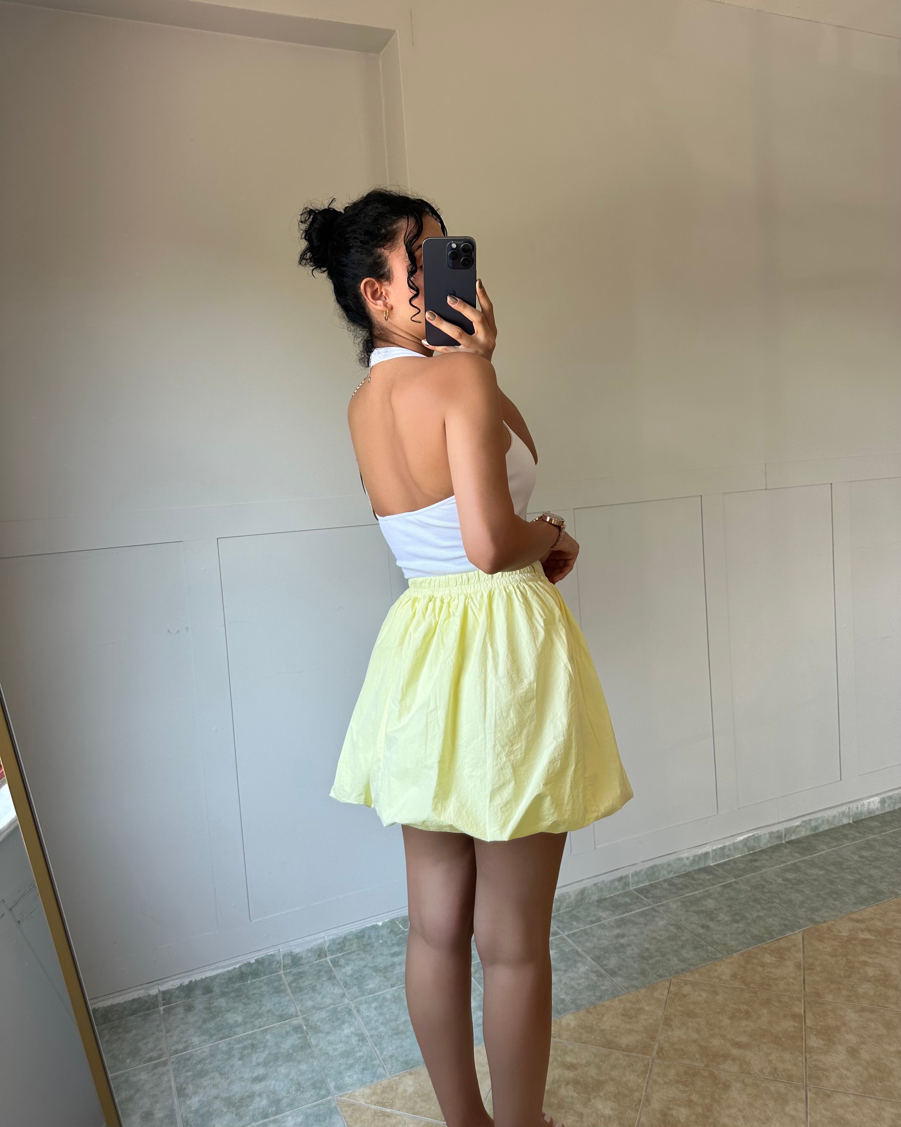 Sarı Balon Mini Etek KT0040