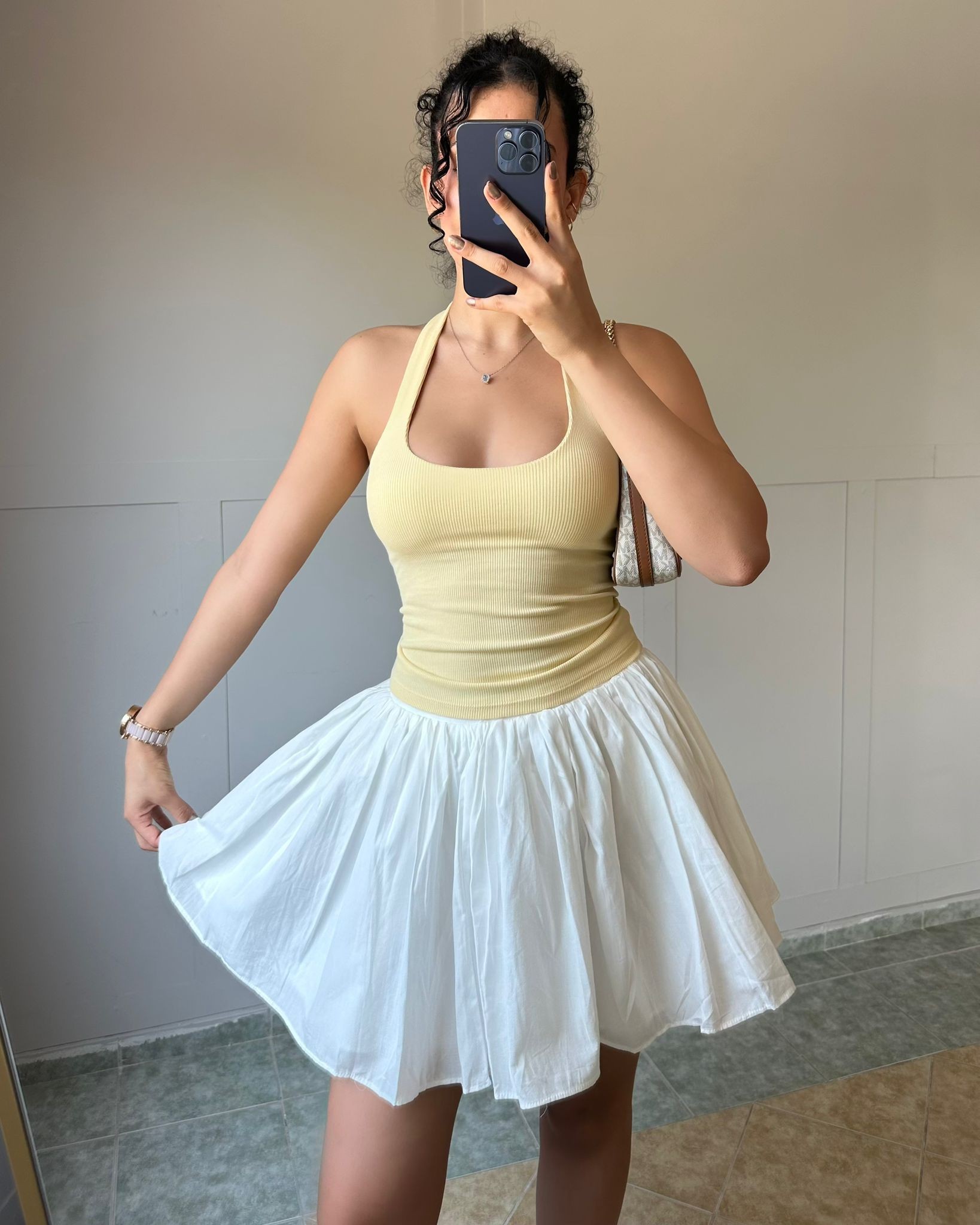 Beyaz Volanlı Fırfırlı Mini Etek KT0039