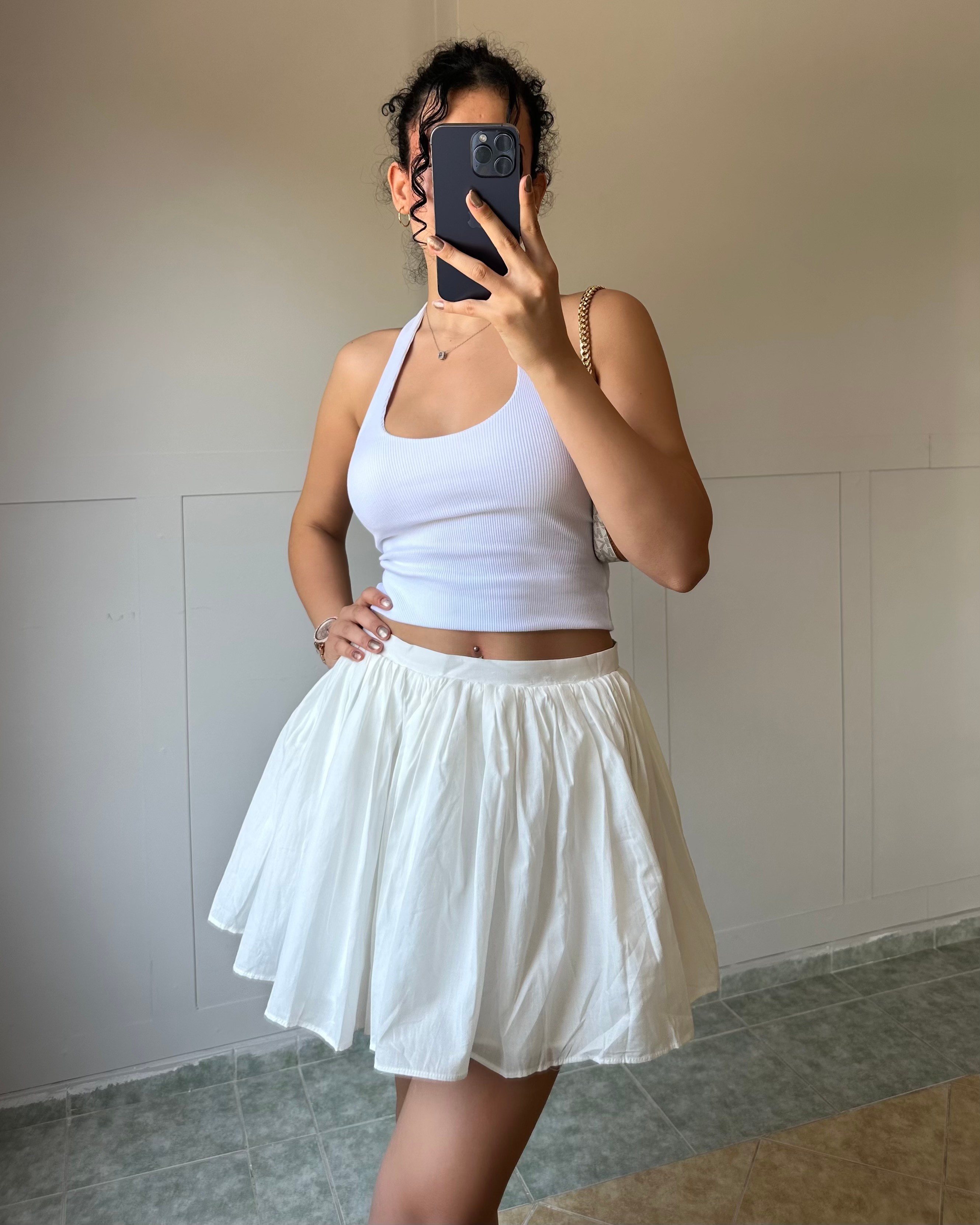 Beyaz Volanlı Fırfırlı Mini Etek KT0039