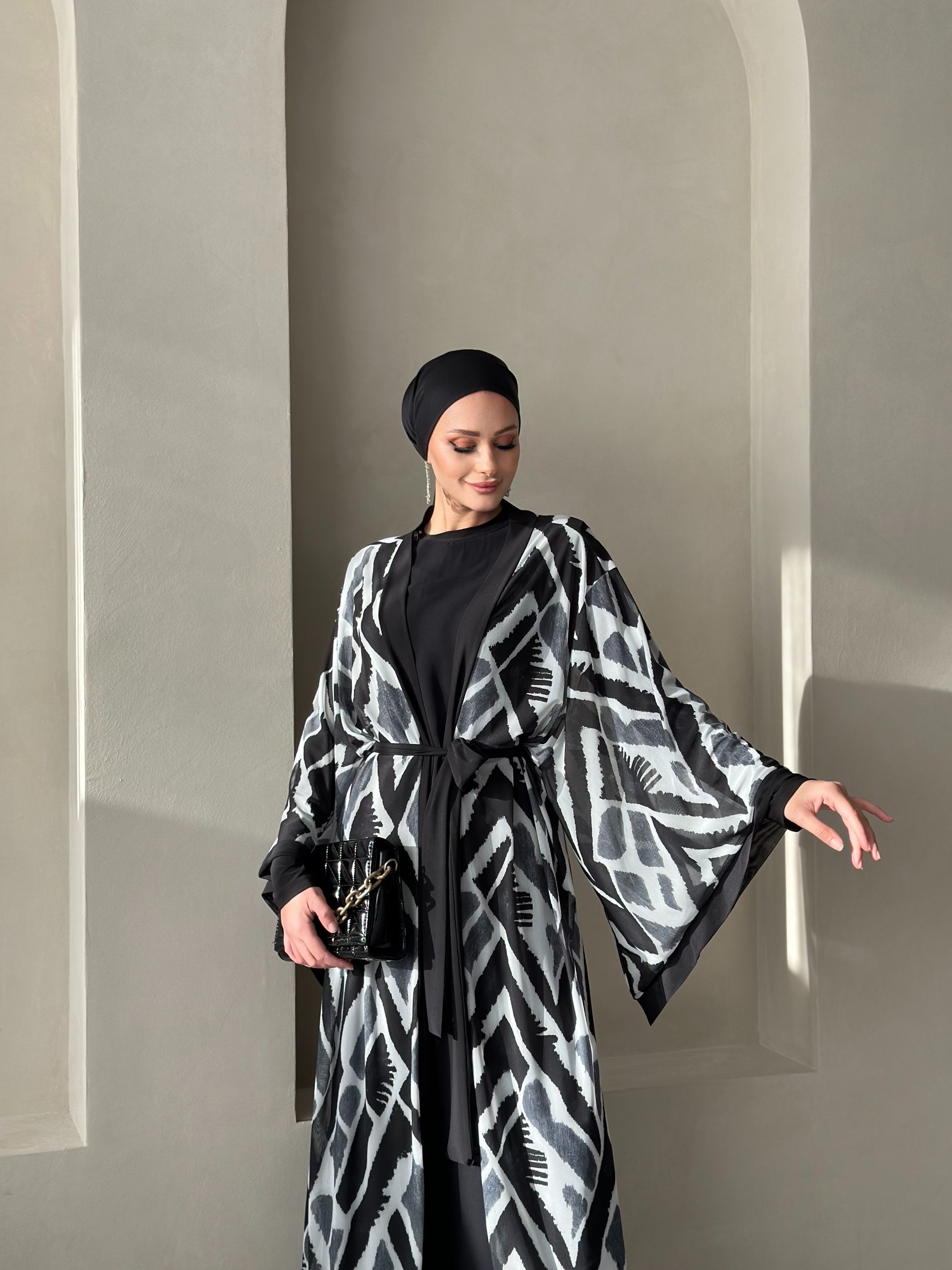 Tül Ceket Abaya - siyah