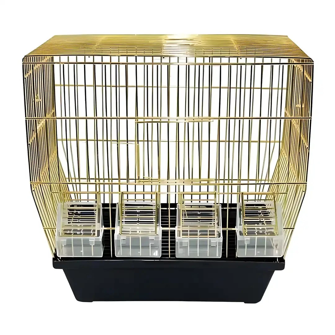 Pirinç Kanarya Kafesi Camlı 4 Yemlik 3 Kapı