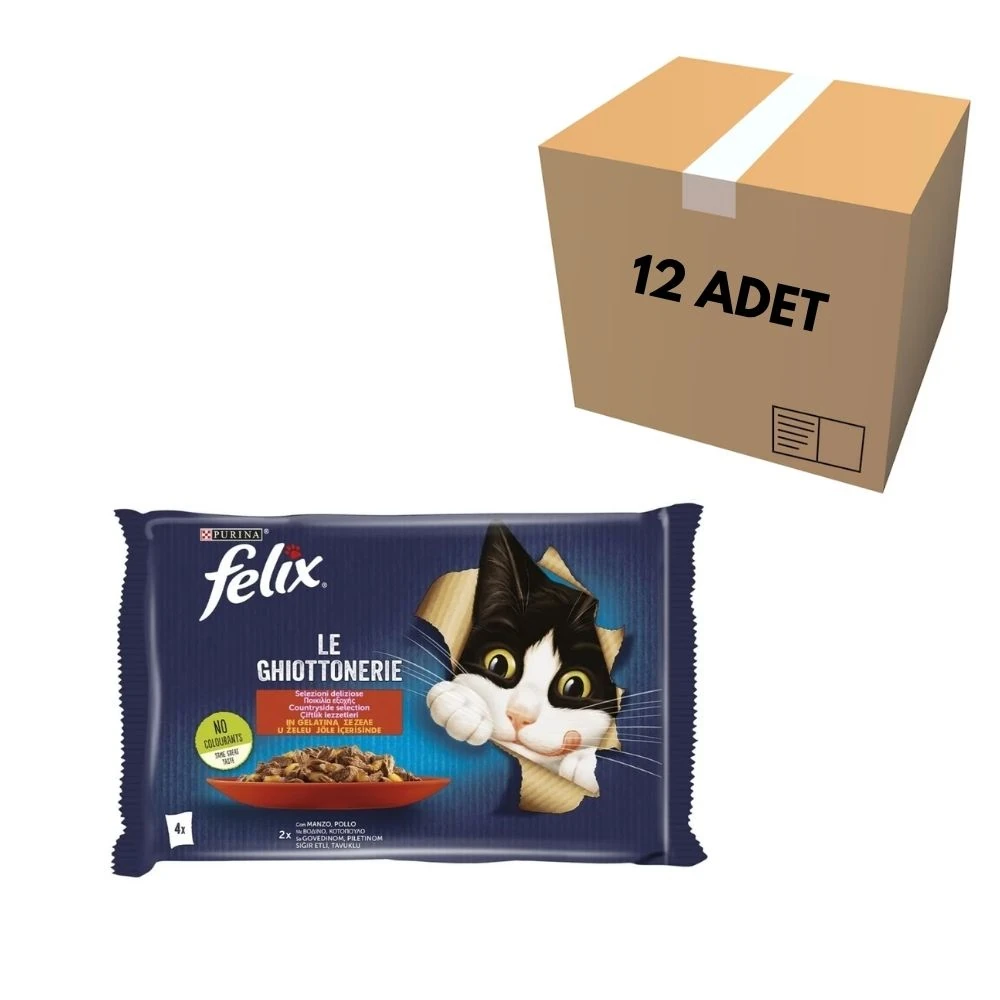Purina Felix Sığır Etli & Tavuklu Kedi Yaş Mama 4x85 GR (12 Adet)