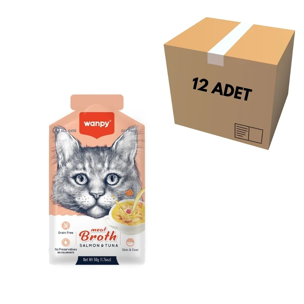 Wanpy Somon & Ton Balığı Eti Kedi Çorbası 50 GR (12 Adet)