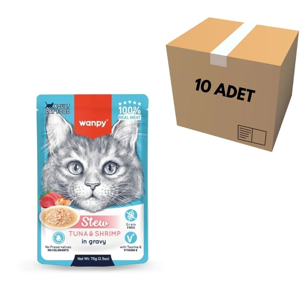 Wanpy Ton Balıklı & Karidesli Kedi Pouch 70 GR (10 Adet)