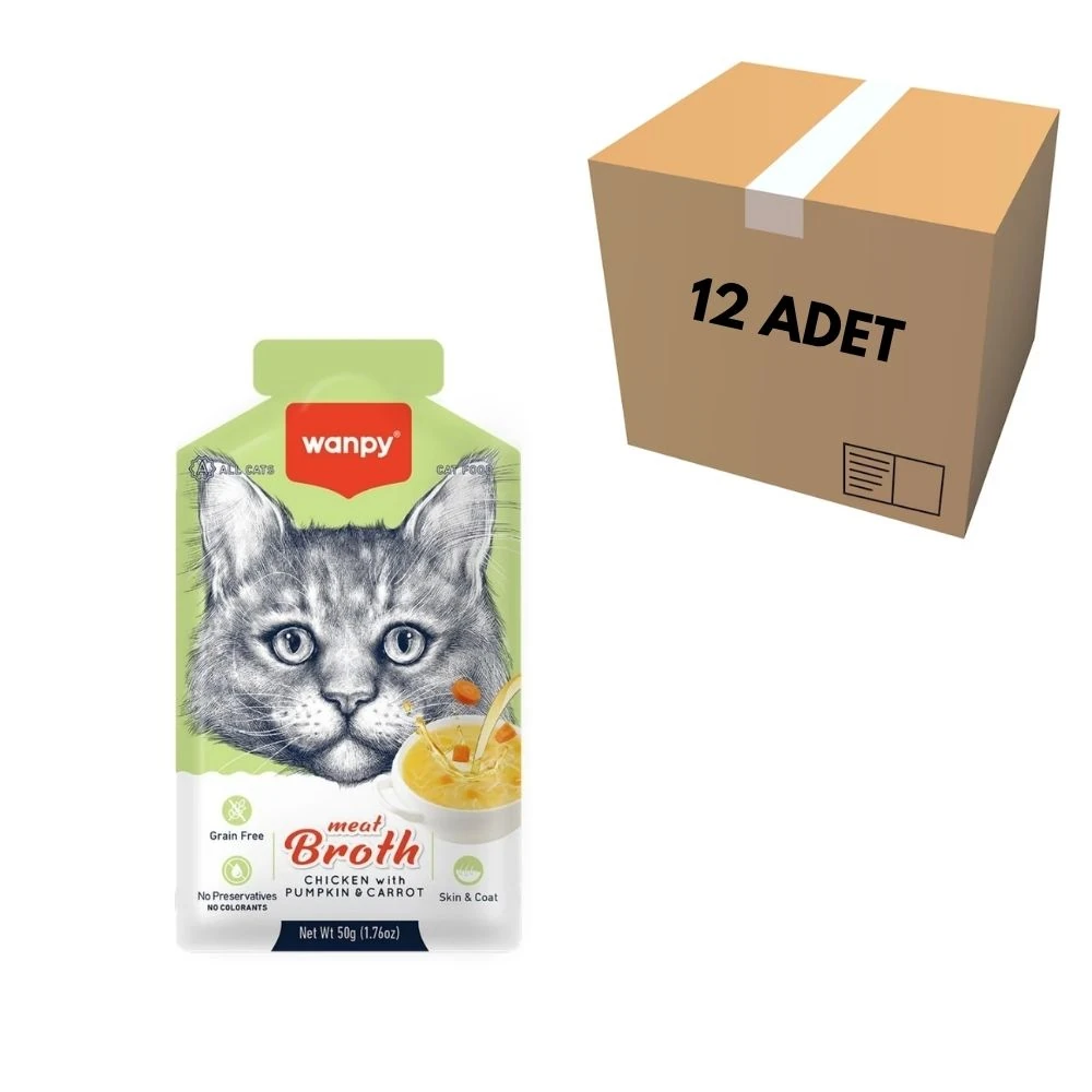 Wanpy Bal Kabağı & Havuçlu Tavuk Etli Kedi Çorbası 50 GR (12 Adet)