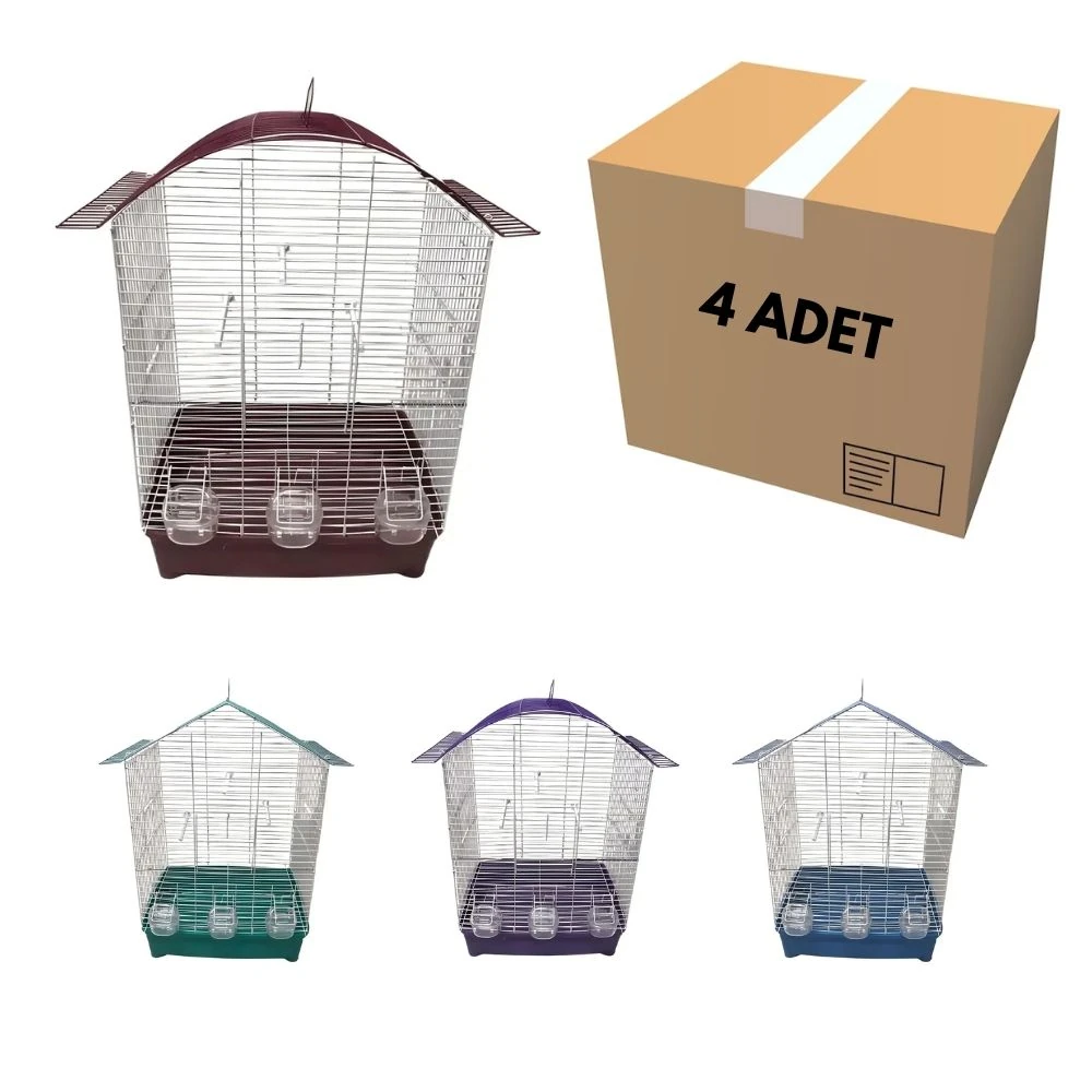 Jumbo Boy Oval ve Çatılı Kuş Kafesi 3 Kapı 3 Yemlik (4 Adet)