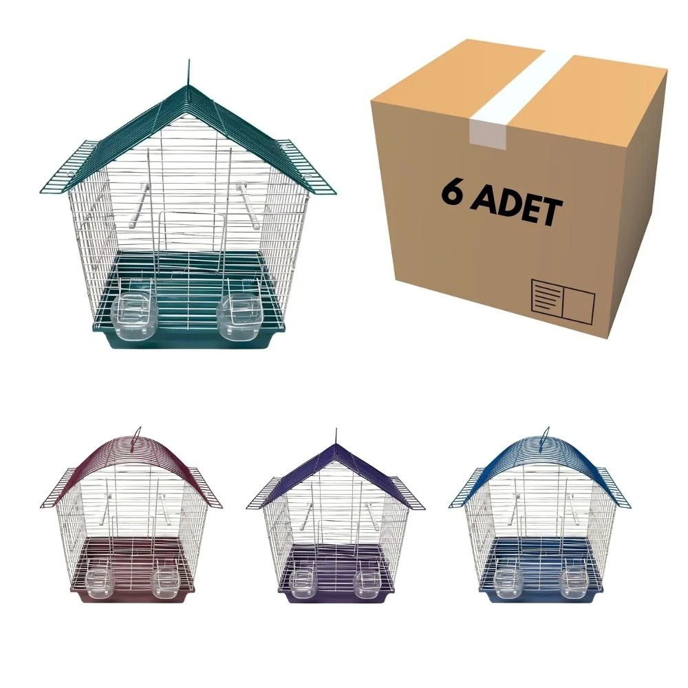 Orta Boy Kuş Kafesi Çift Kapı Çift Yemlik (6 Adet)