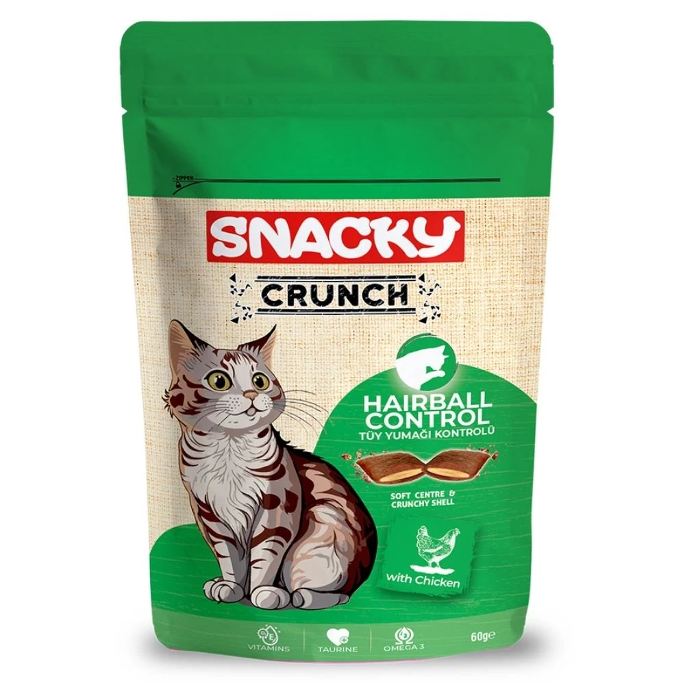 Snacky Hairball Control Tavuklu Kedi Crunch Ödül 60 GR