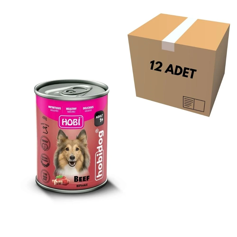 Hobi Biftekli Yetişkin Köpek Konservesi 400 GR (12 Adet)