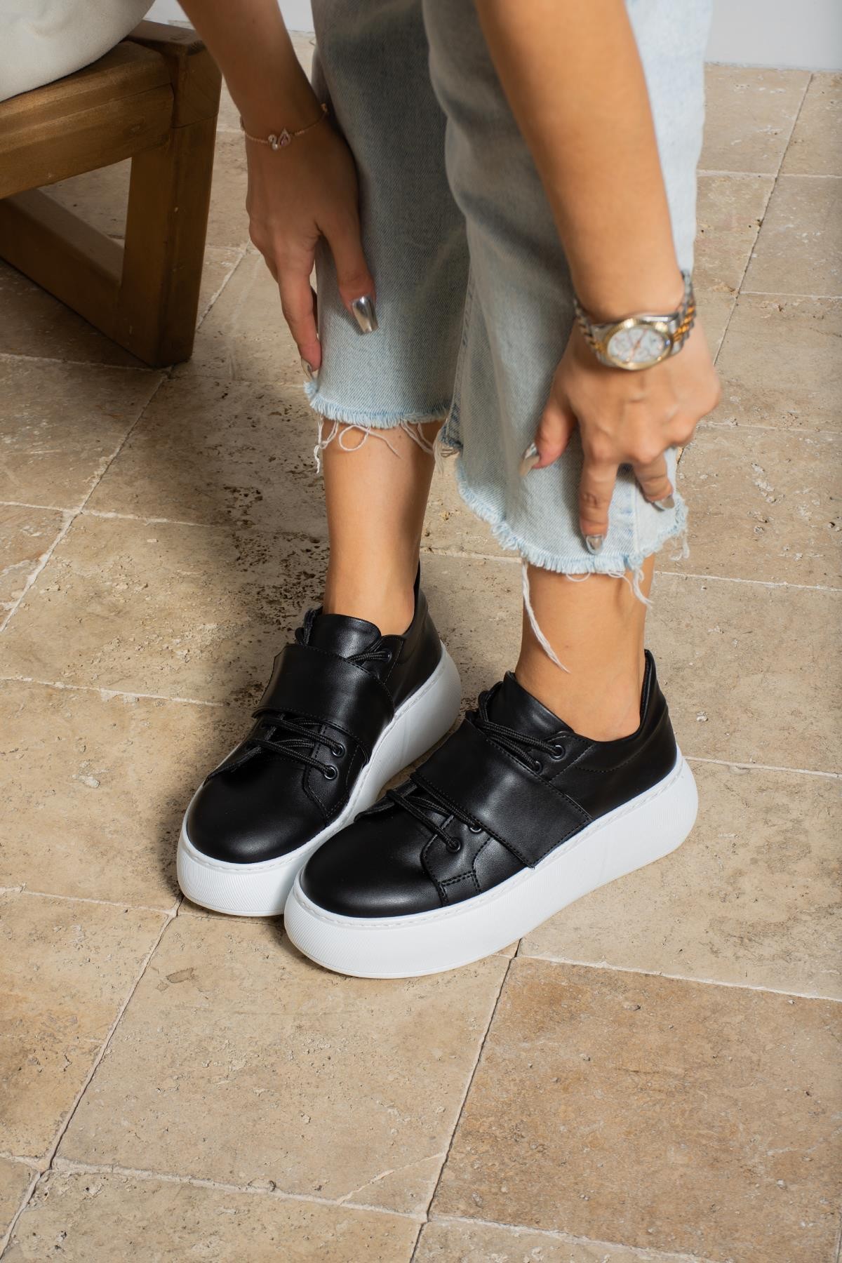 Lenna Kadın Sneaker Bağcıklı ayakkabı - siyah