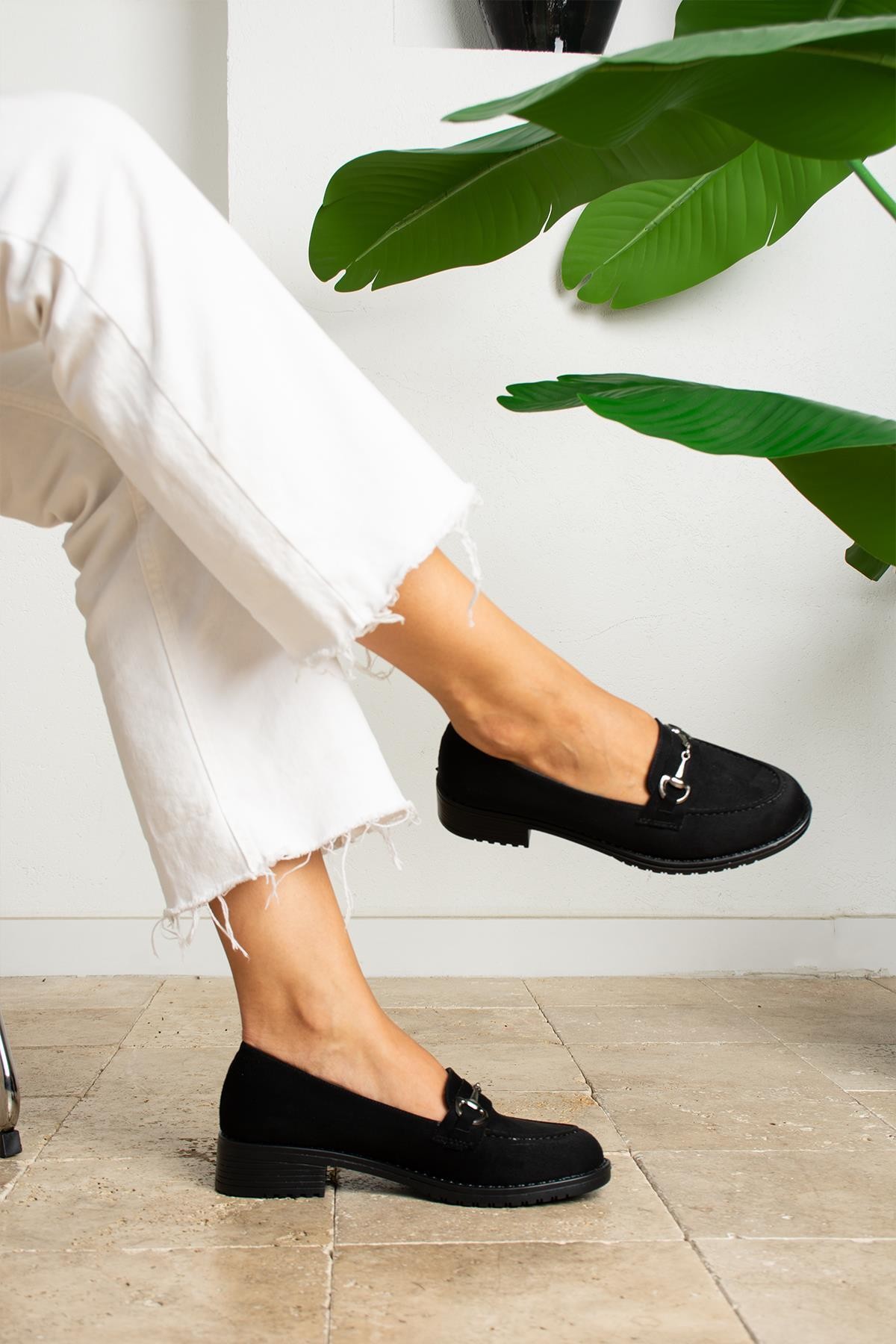 Siyah Rugan Sherry Kadın Loafer Ayakkabı - Siyah- Süet