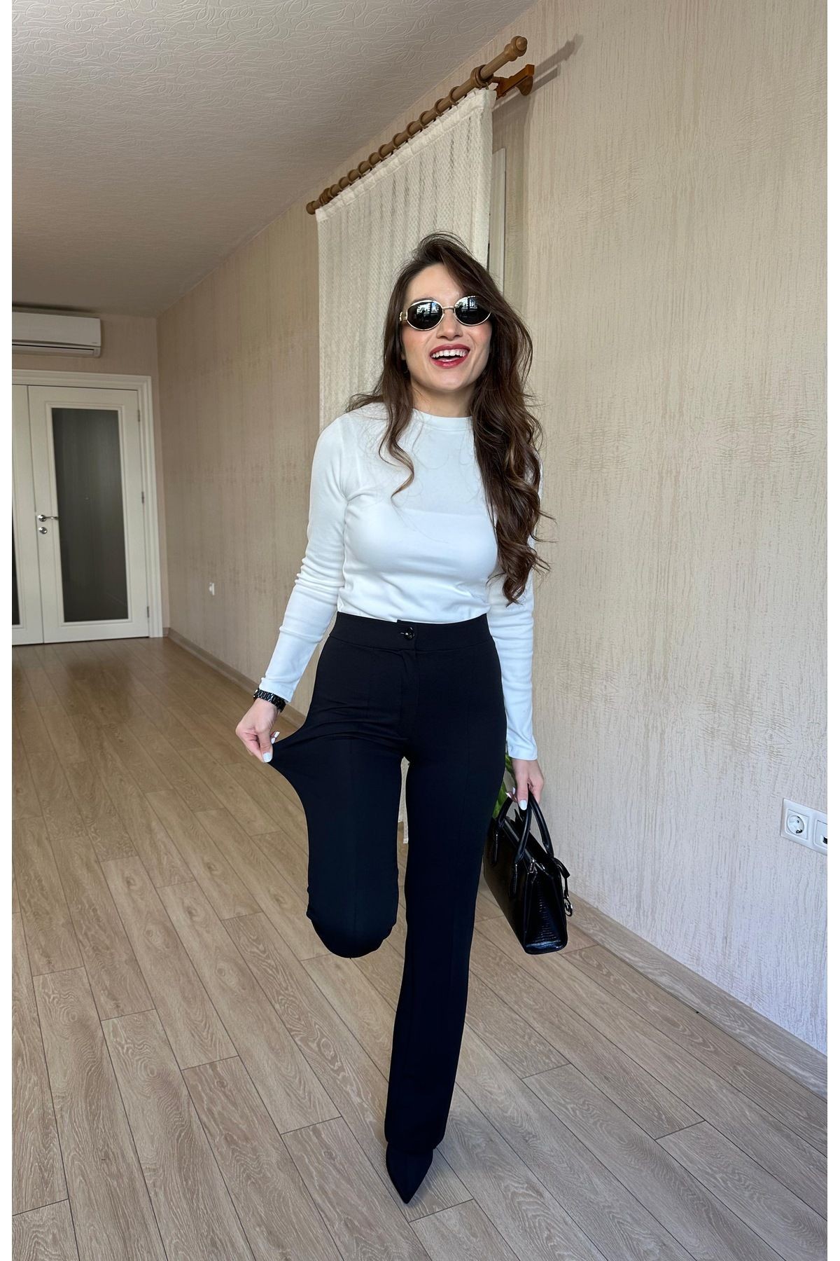 ÇIMALI PANTOLON ESNEK CREP KUMAŞ - TAM KALIP YÜKSEK BEL