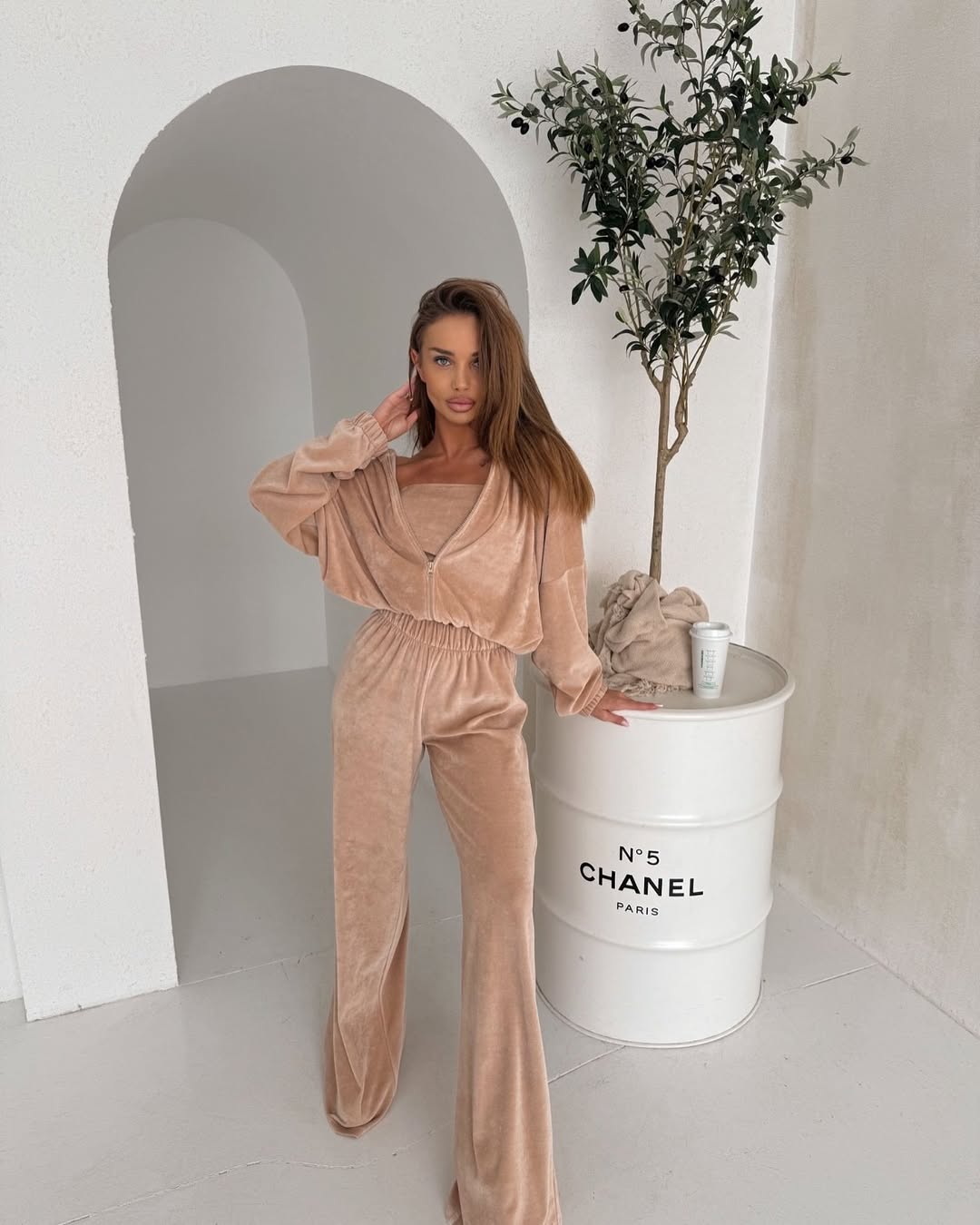 Fransız Kadife Kumaş 3'Lü Set Kadın Eşofman Takım Kapüşonlu Yumuşacık Kumaş