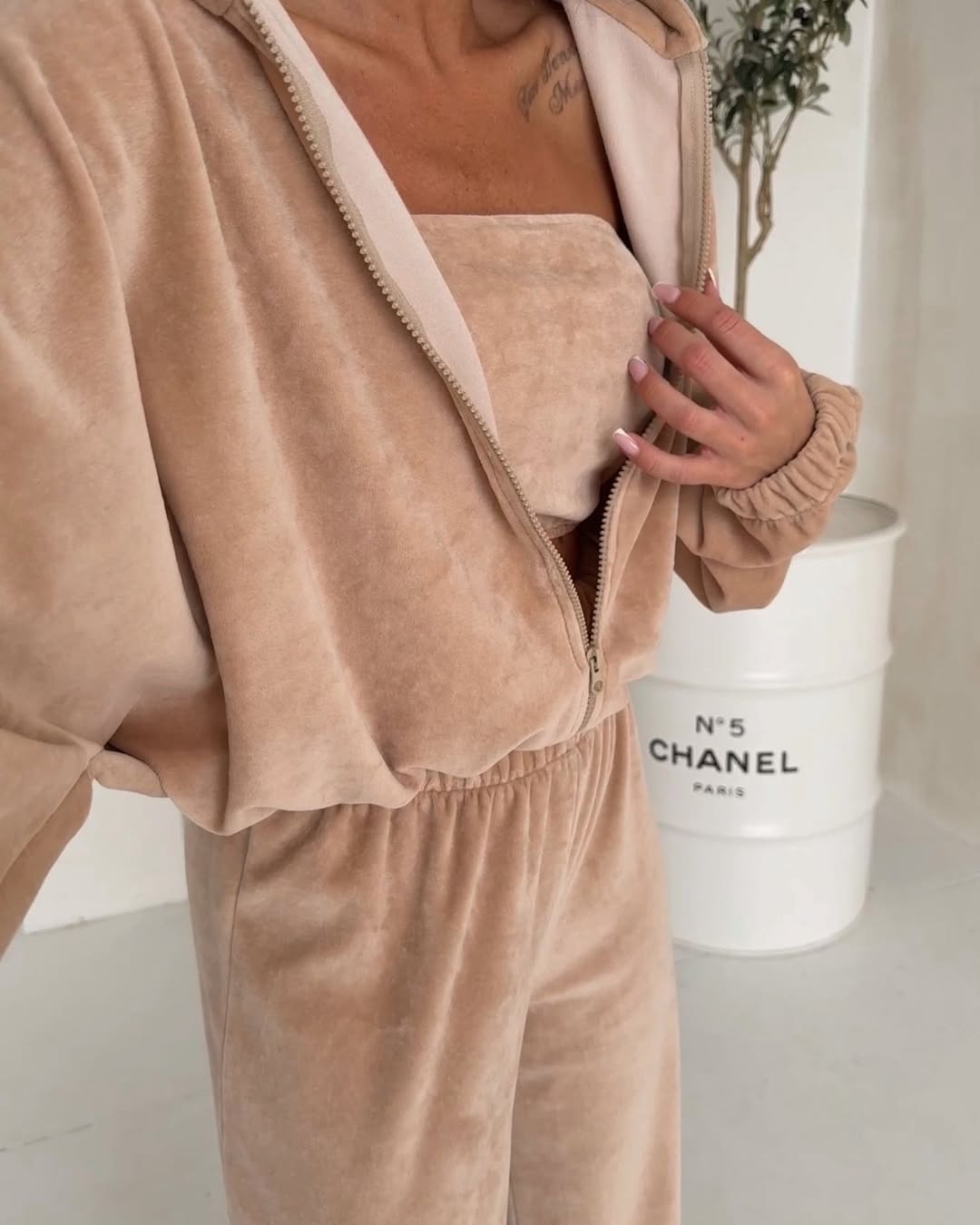 Fransız Kadife Kumaş 3'Lü Set Kadın Eşofman Takım Kapüşonlu Yumuşacık Kumaş