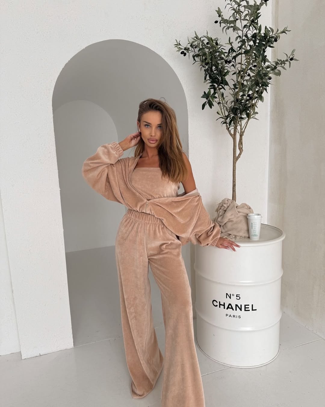 Fransız Kadife Kumaş 3'Lü Set Kadın Eşofman Takım Kapüşonlu Yumuşacık Kumaş