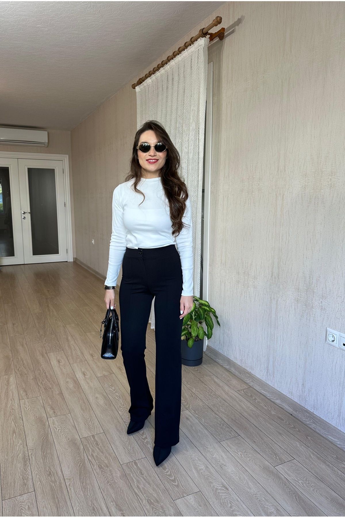 ÇIMALI PANTOLON ESNEK CREP KUMAŞ - TAM KALIP YÜKSEK BEL