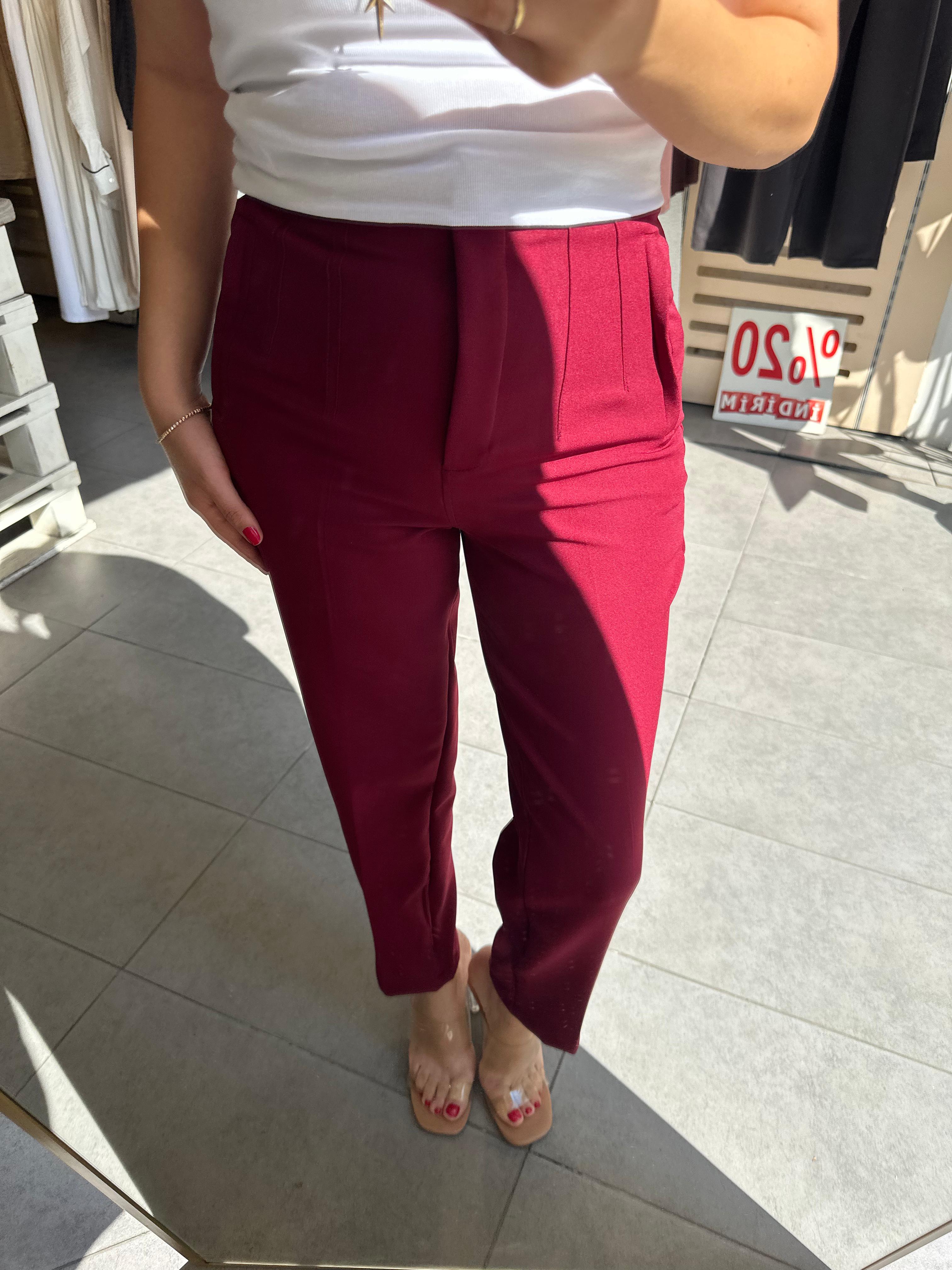  Kadın Slim Fit Kumaş Pantolon Bilek Boy Havuç Kalıp Pens Dikiş Detaylı Bordo