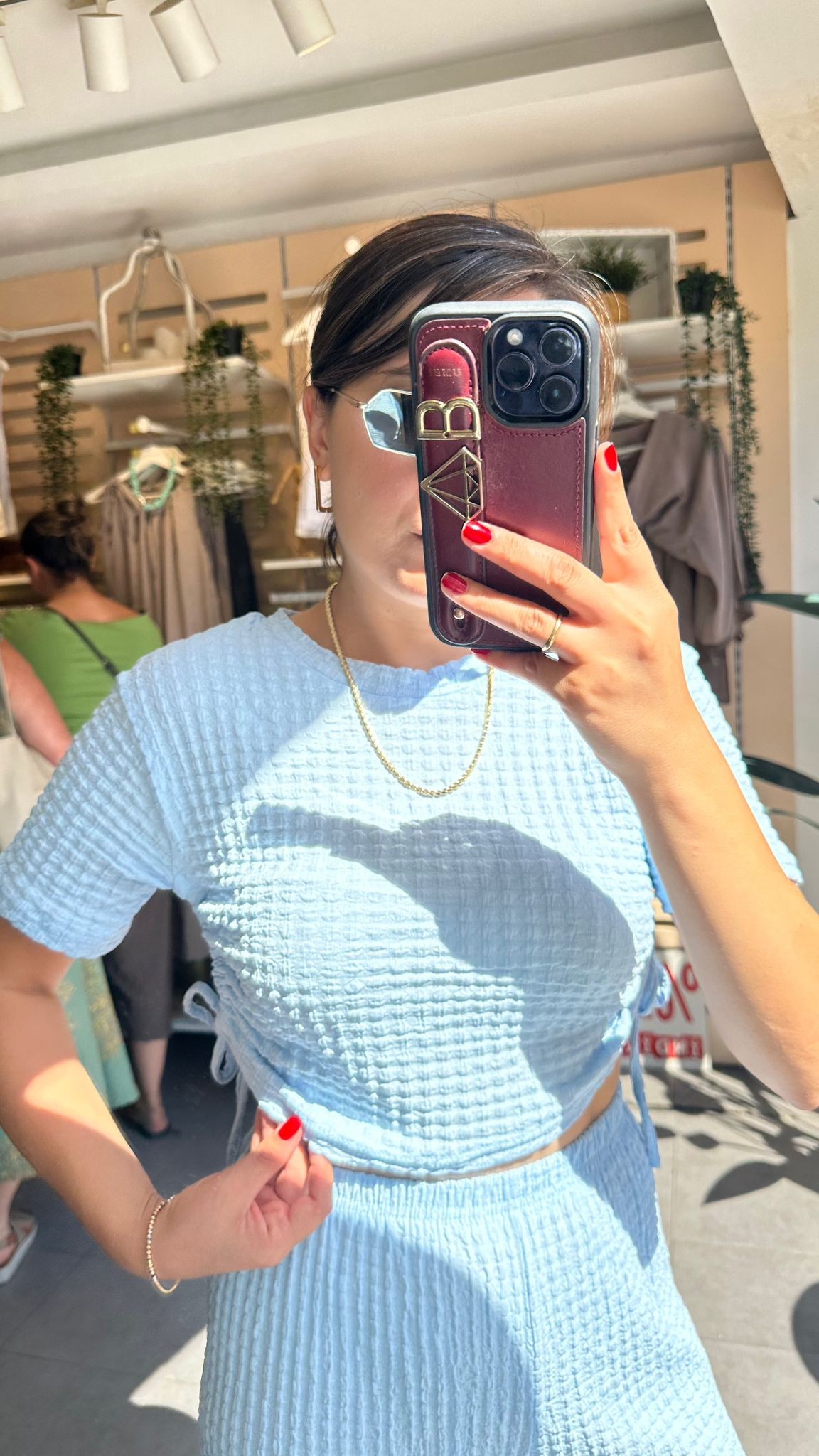 Buz Mavisi Bubble Örme Kumaş Kadın Günlük Giyim Takım Yanları Bağcıklı