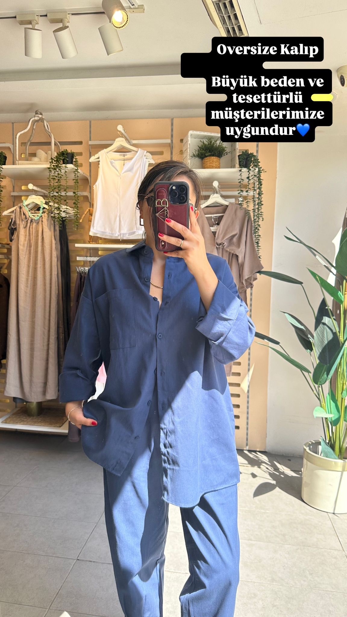 Lacivert Kadın Yıkamalı Gabardin Gömlek & Havuç Pantolon Takım Oversize Kalıp Rahat Kesim