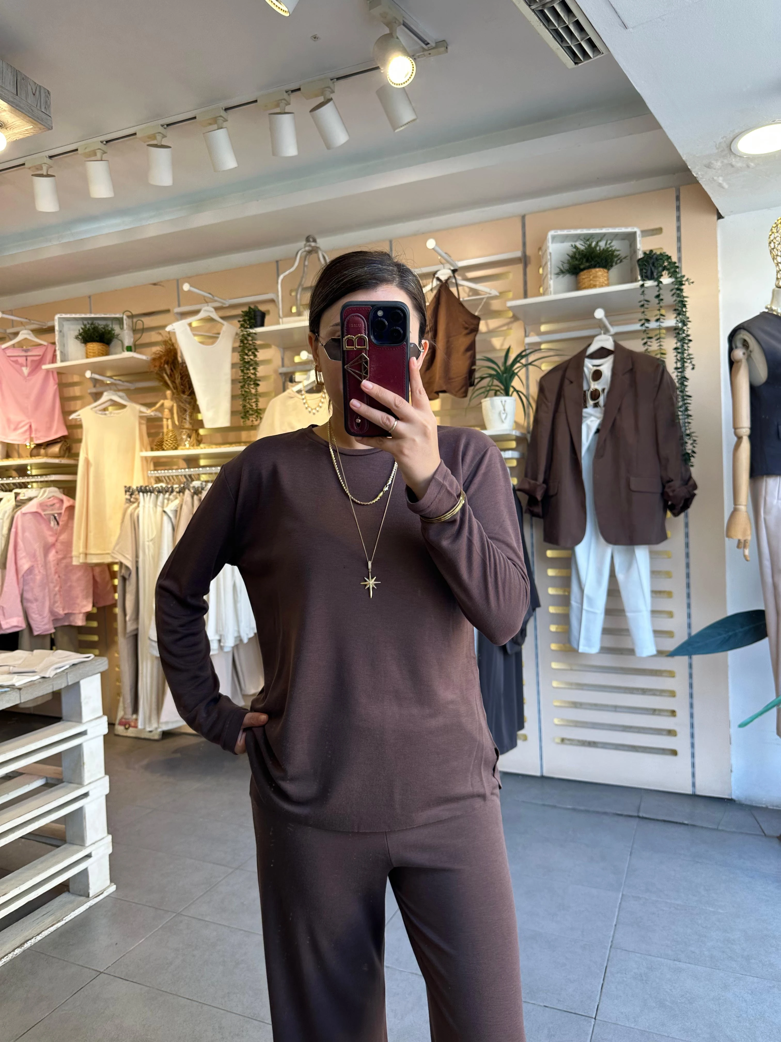 Pike Modal Kumaş Kadın Eşofman Takım Tiril Tiril Dökümlü İnce Kumaştır. Premium Kalite Pamuk Kumaş Kahverengi