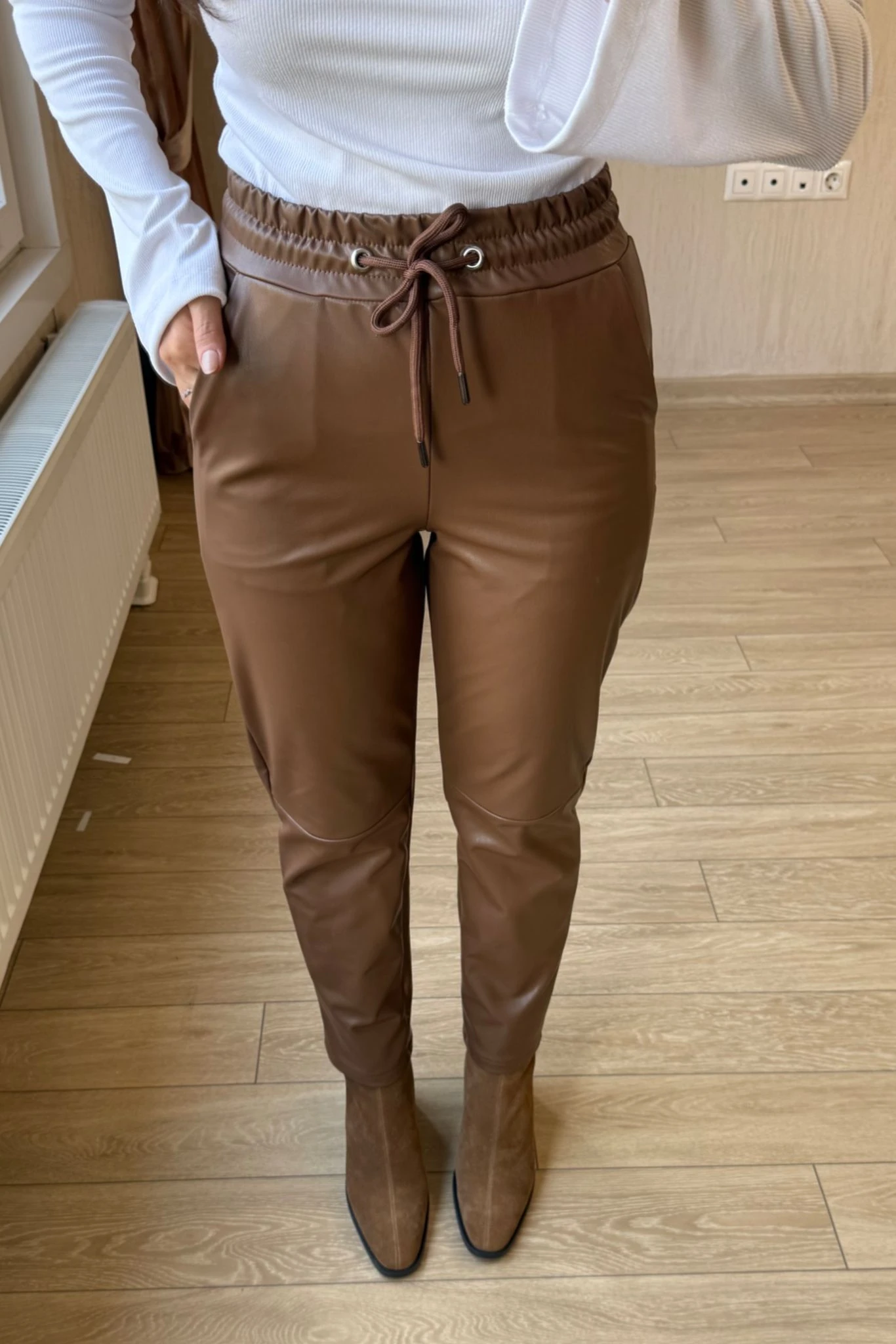 Taba Deri Pantolon İçi Şardonlu Likralı Esnek Mat Deri