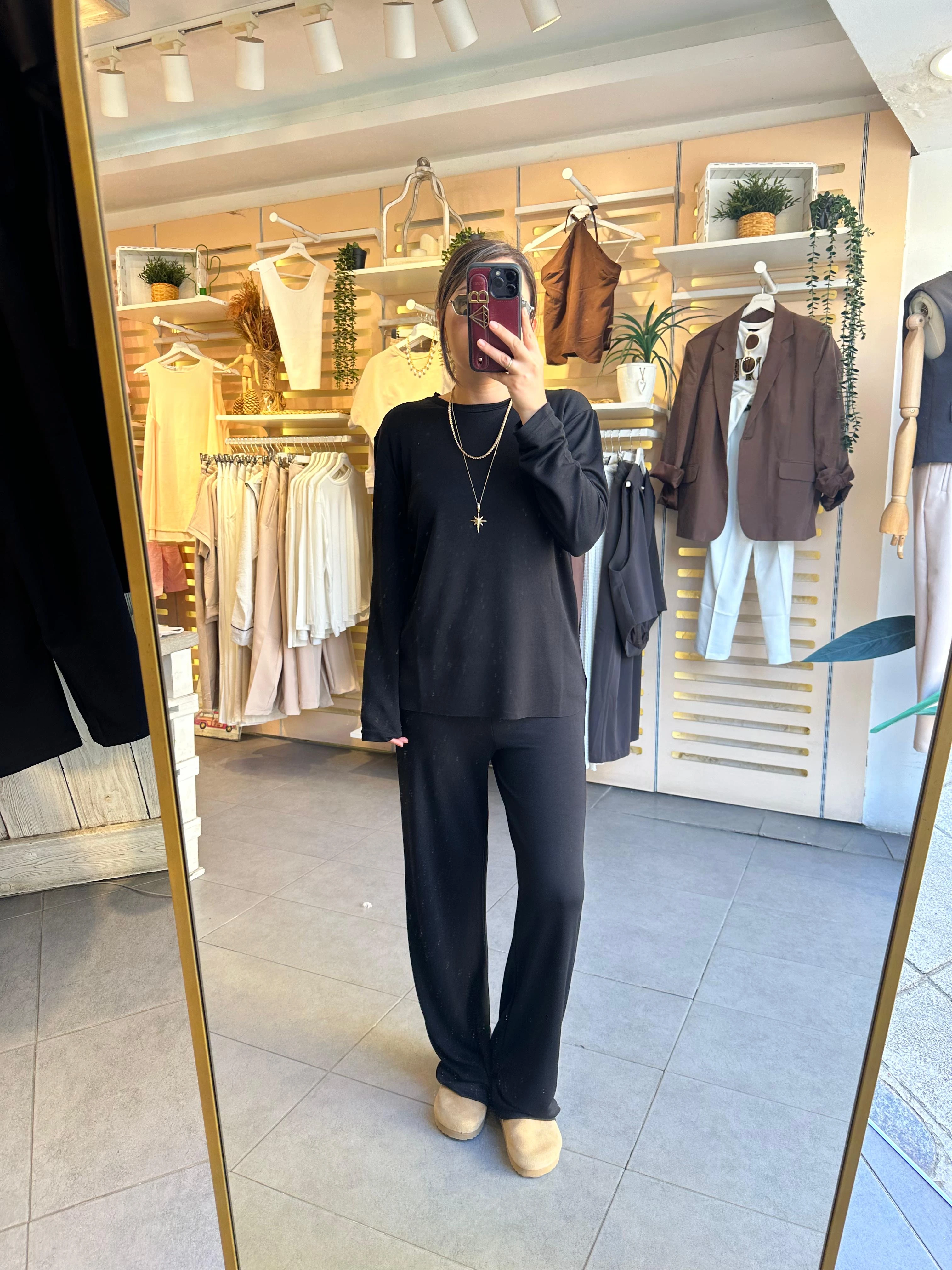 Pike Modal Kumaş Kadın Eşofman Takım Tiril Tiril Dökümlü İnce Kumaştır. Premium Kalite Pamuk Kumaş Siyah