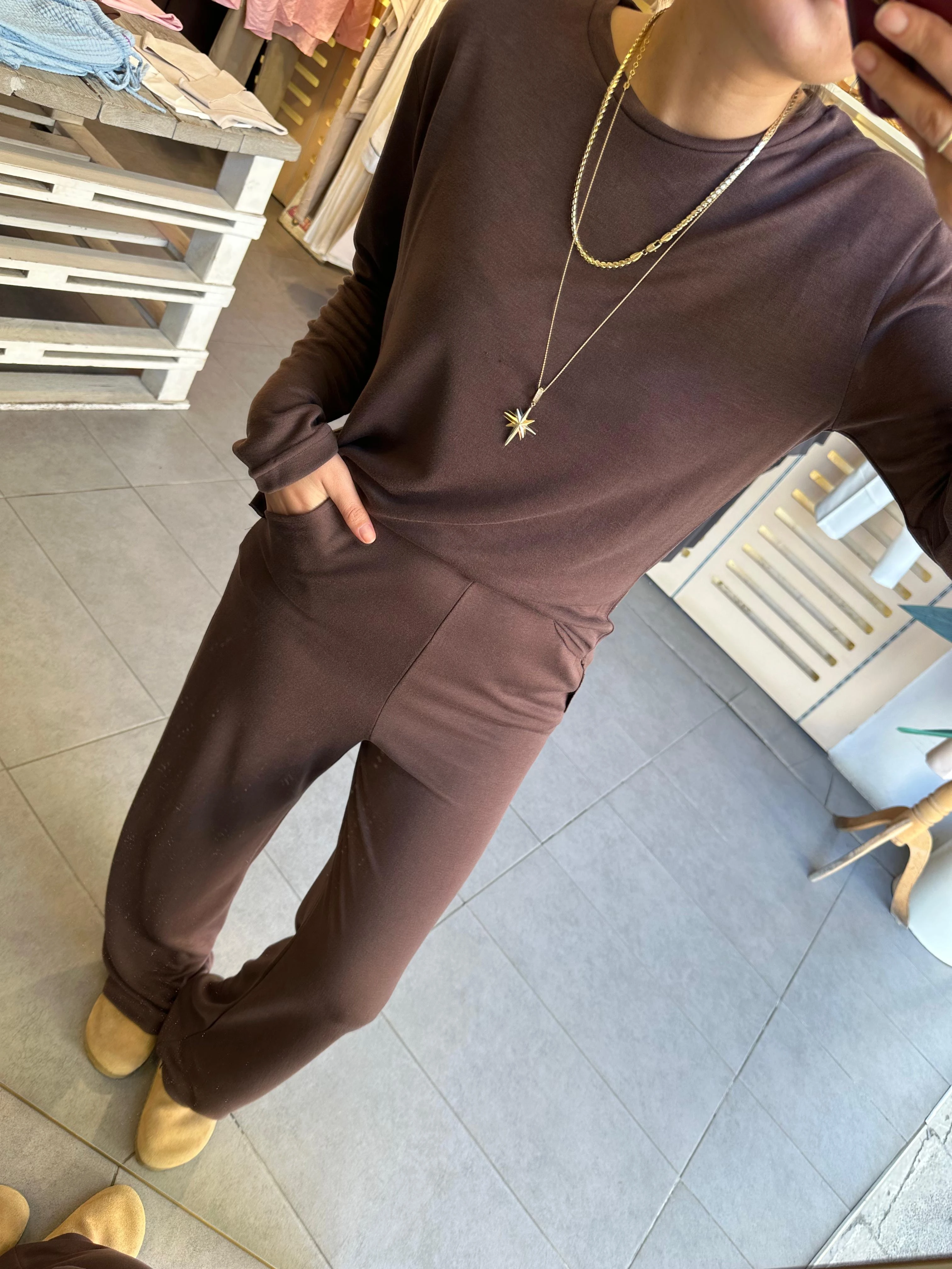 Pike Modal Kumaş Kadın Eşofman Takım Tiril Tiril Dökümlü İnce Kumaştır. Premium Kalite Pamuk Kumaş Kahverengi