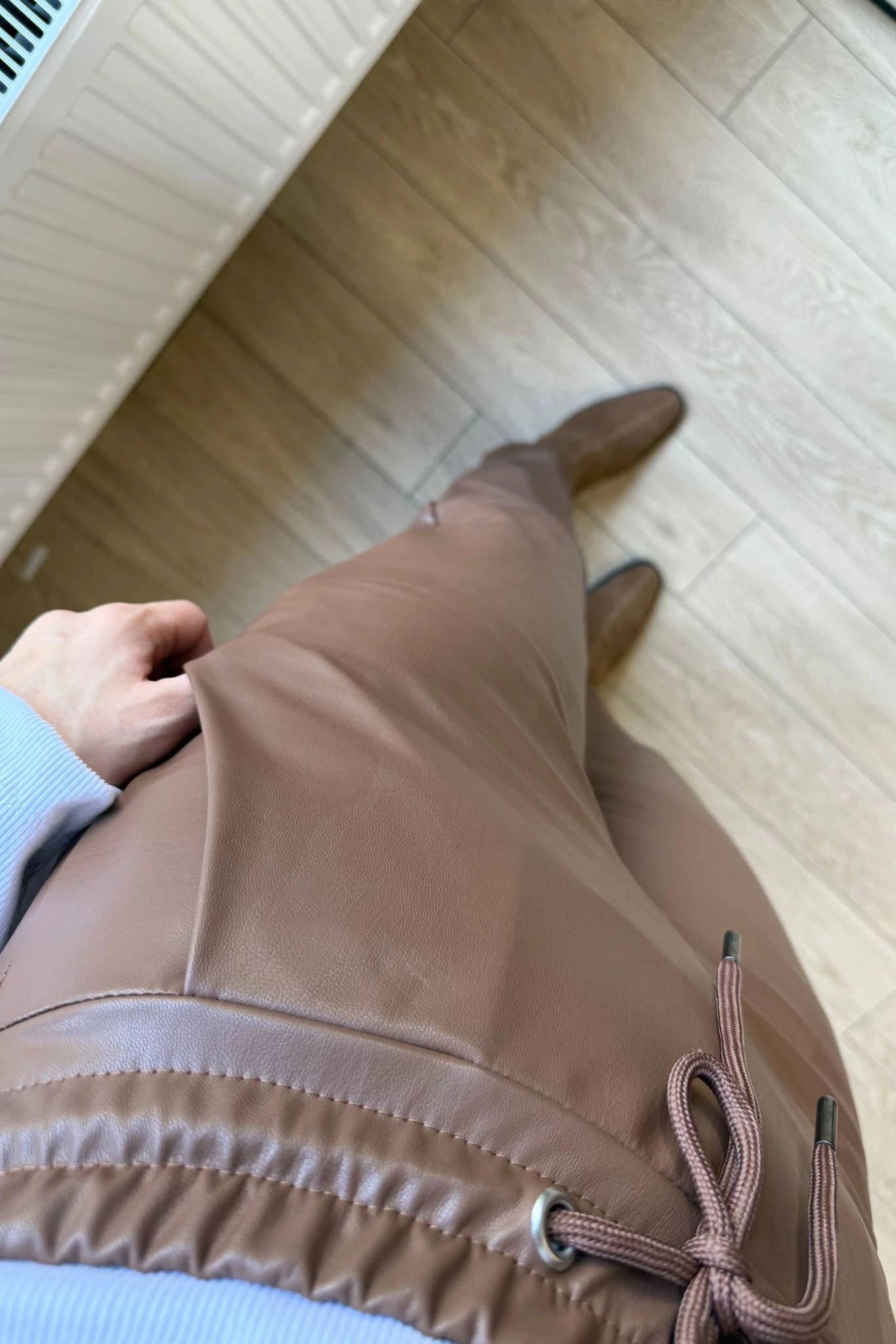 Taba Deri Pantolon İçi Şardonlu Likralı Esnek Mat Deri