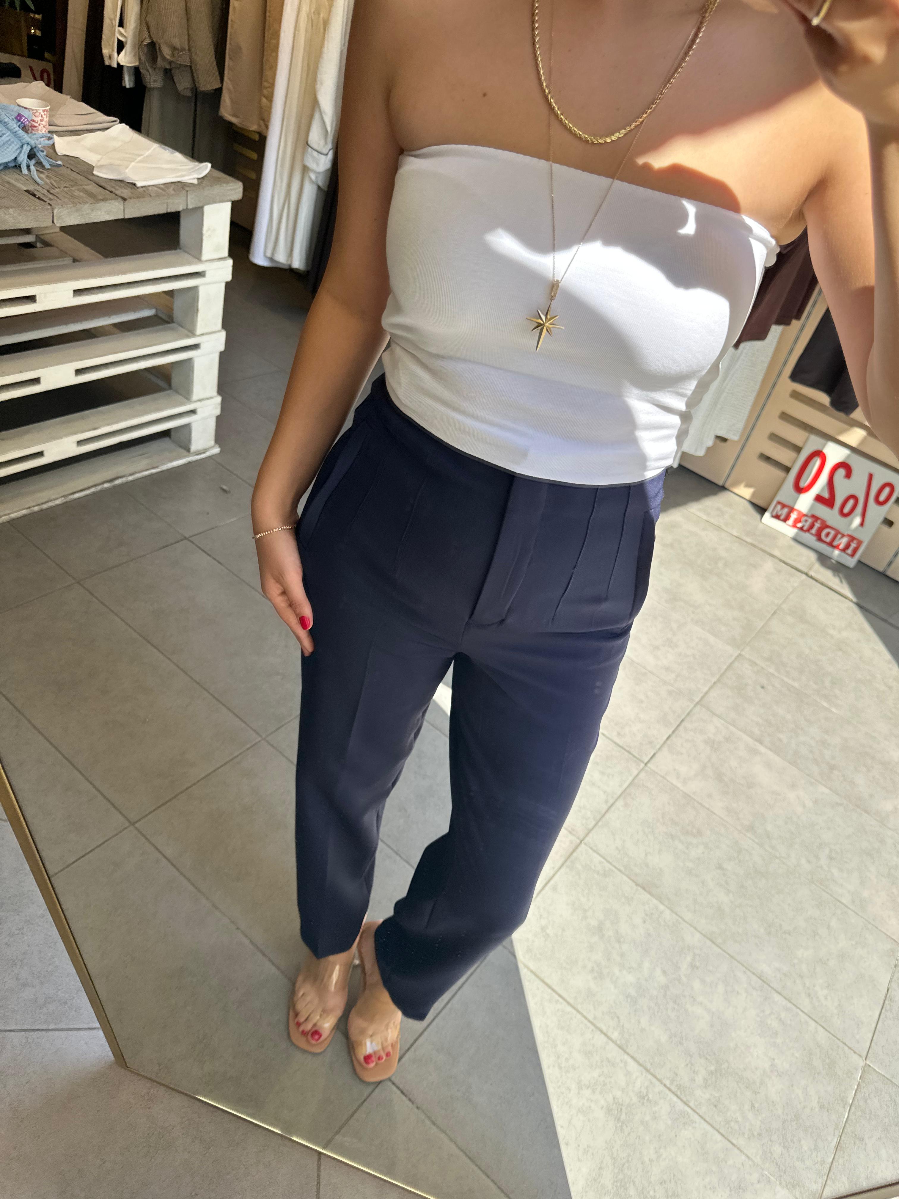  Kadın Slim Fit Kumaş Pantolon Bilek Boy Havuç Kalıp Pens Dikiş Detaylı Lacivert