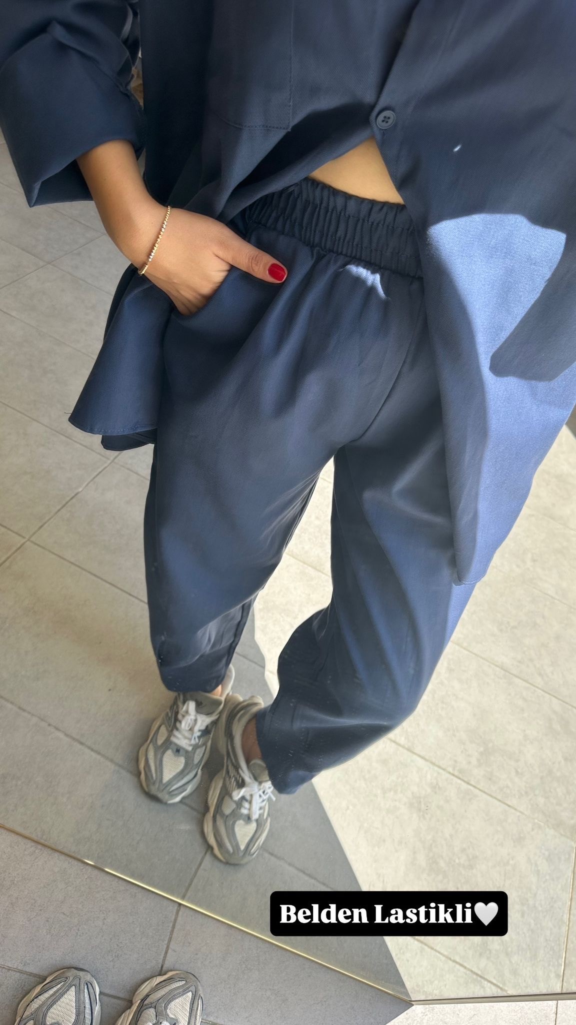 Lacivert Kadın Yıkamalı Gabardin Gömlek & Havuç Pantolon Takım Oversize Kalıp Rahat Kesim