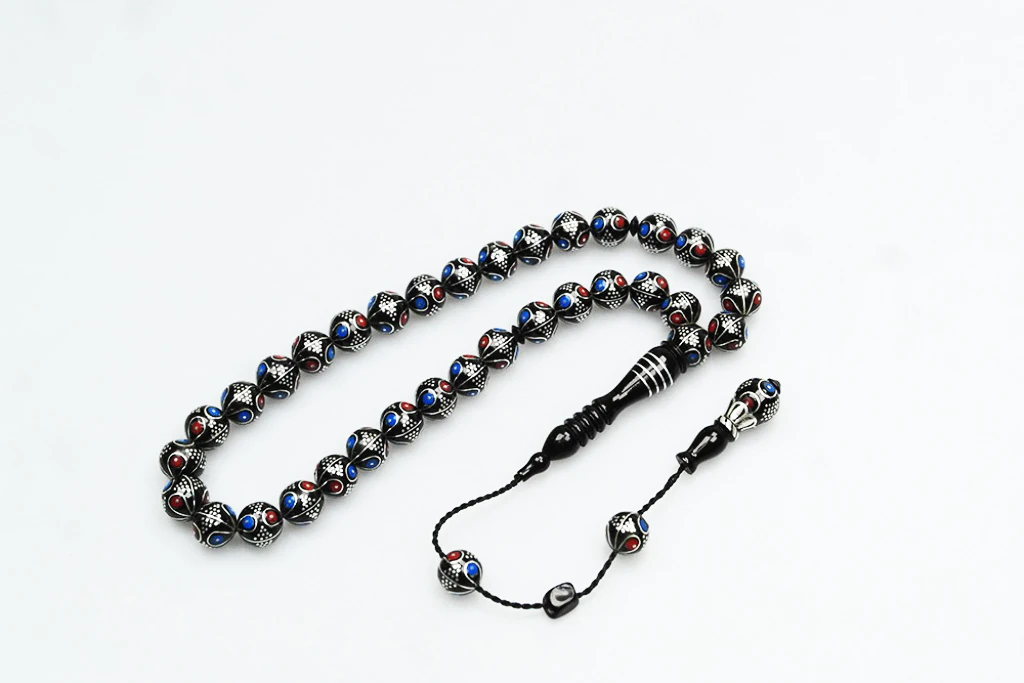 Oltu Taşı Çift Renk Damla Karpuz İşlemeli Tespih