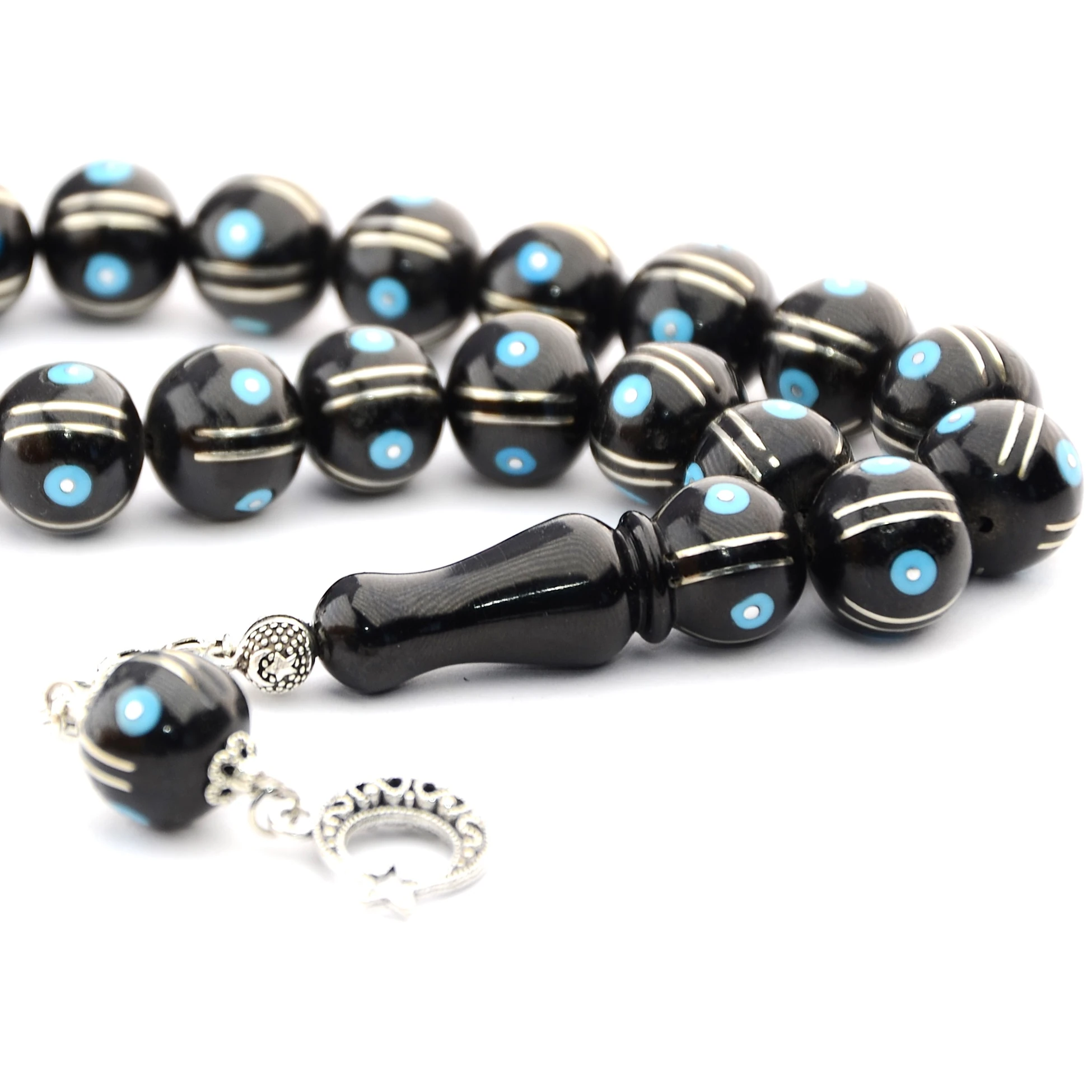 Maskot Mavi Firuze Karpuz İşlemeli Oltu Sıkma Tespih