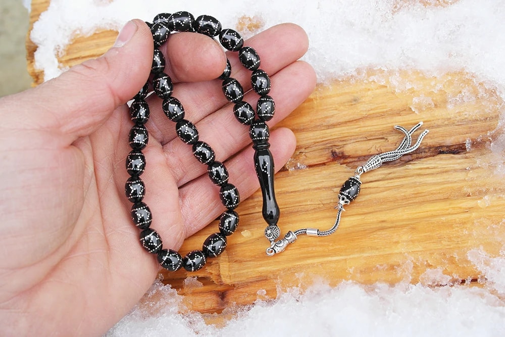 Oltu Taşı Beyzi Model Çemberli Yön İşlemeli Tespih