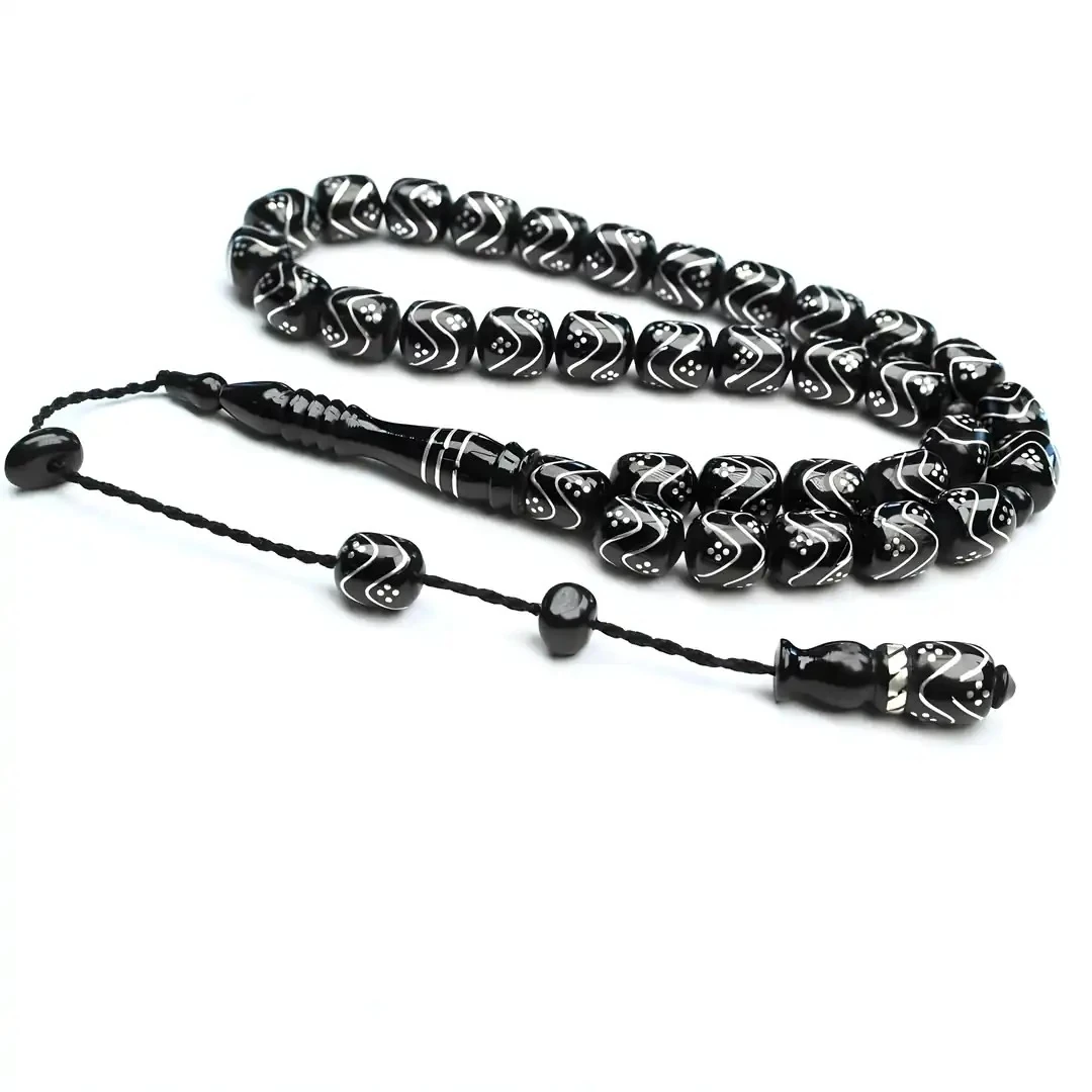 Oltu Taşı Çift Zikzak Tel İşleme Tesbih