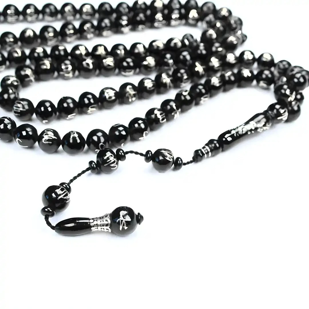 Oltu Taşı ALLAH MUHAMMET Arapça İşlemeli  Namaz Tespihi