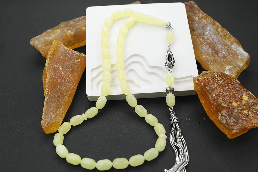 Sığırcık Kesim Gümüş Püskül Damla Kehribar Tespih