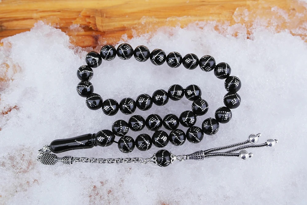 Oltu Taşı Küre  Model Tek  Zikzak Dokuzlu Baklava İşlemeli Tespih