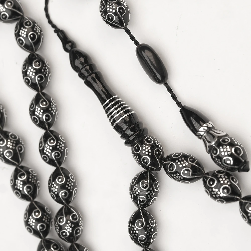 Oltu Taşı Ötr İşleme On İkili Damal İşlemeli Tespih