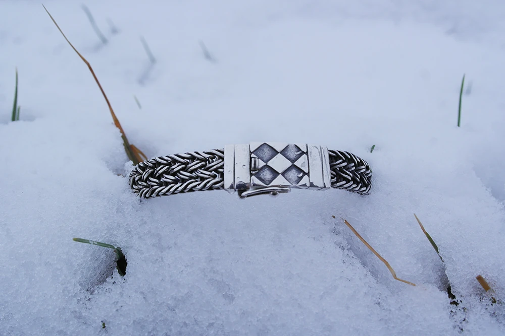 El Örmesi Baklava Desen Kilitli Gümüş Erkek Bileklik