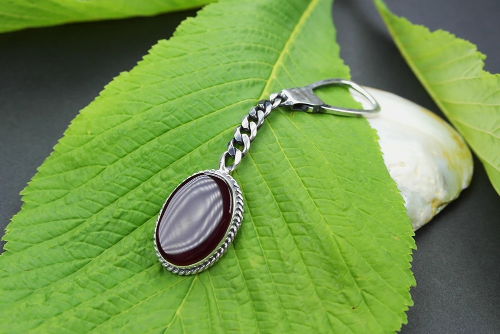 Akik Taşlı Gümüş Çerçeve  Anahtarlık