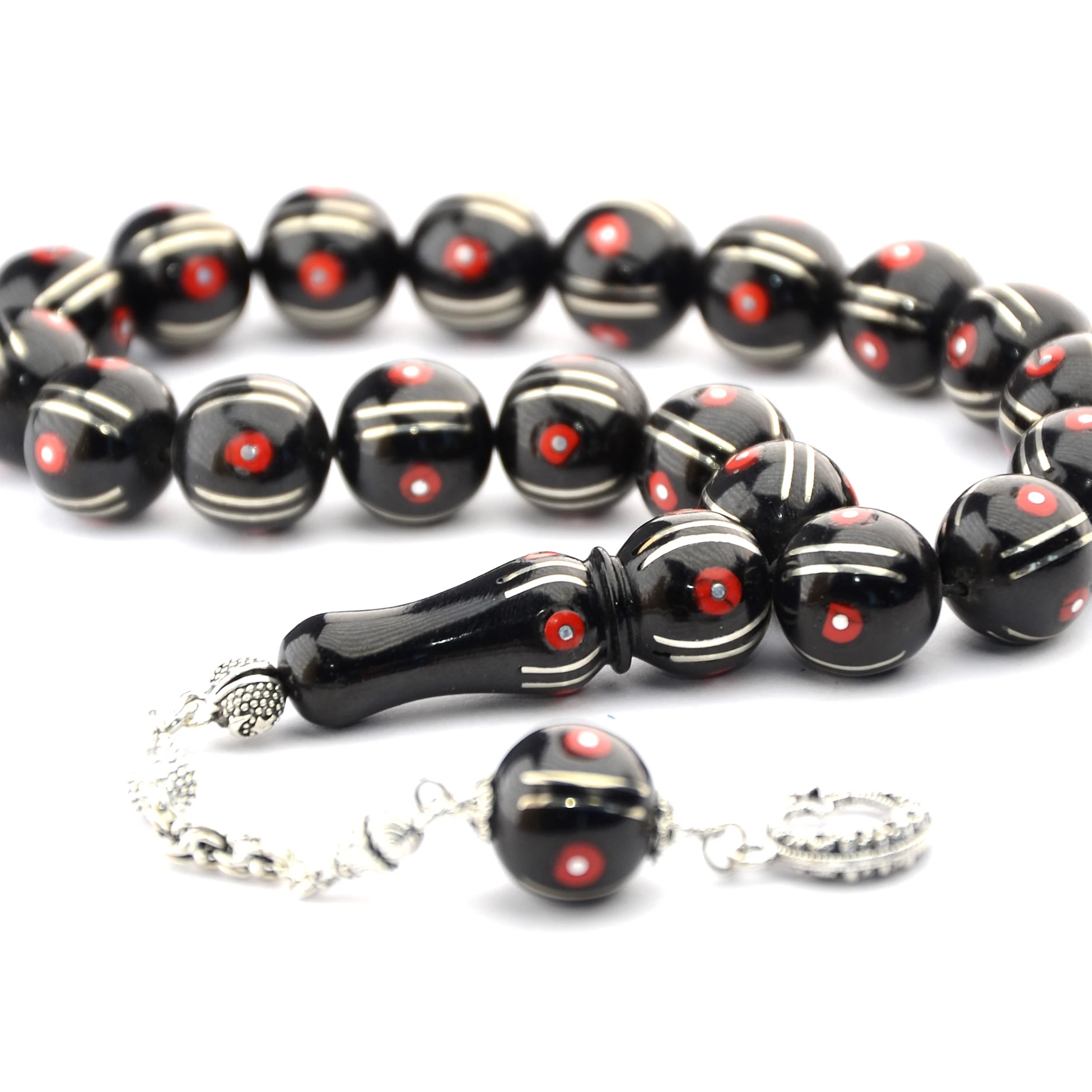 Maskot Mercan Karpuz İşlemeli Oltu Sıkma Tespih