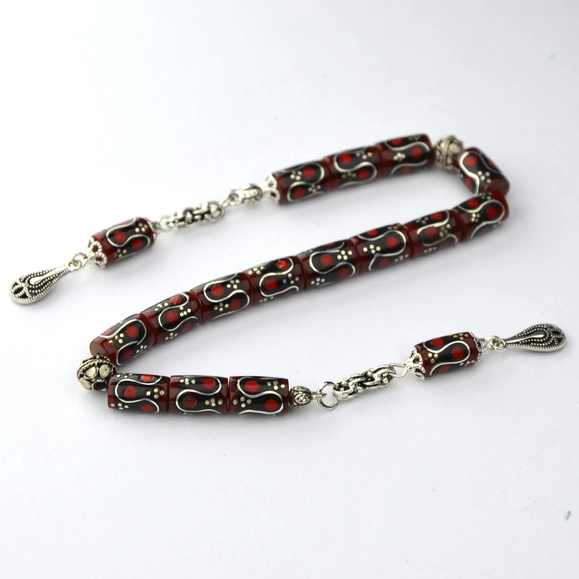 Kesme Model Dalga Kırmızı Mine İşleme Zaza Tespih