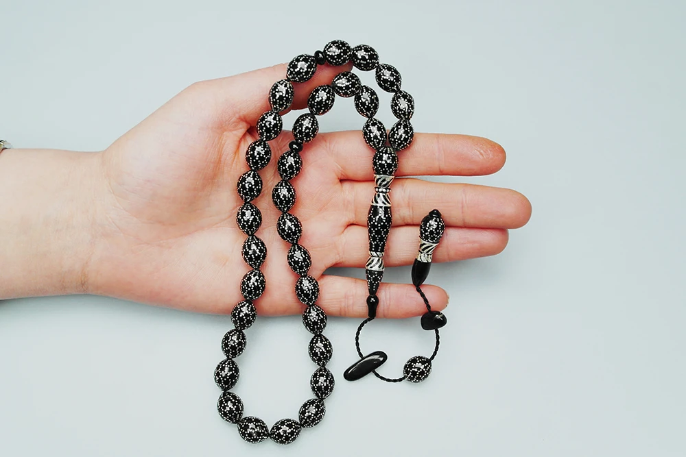 Oltu Taşı Petek İşlemeli Tespih