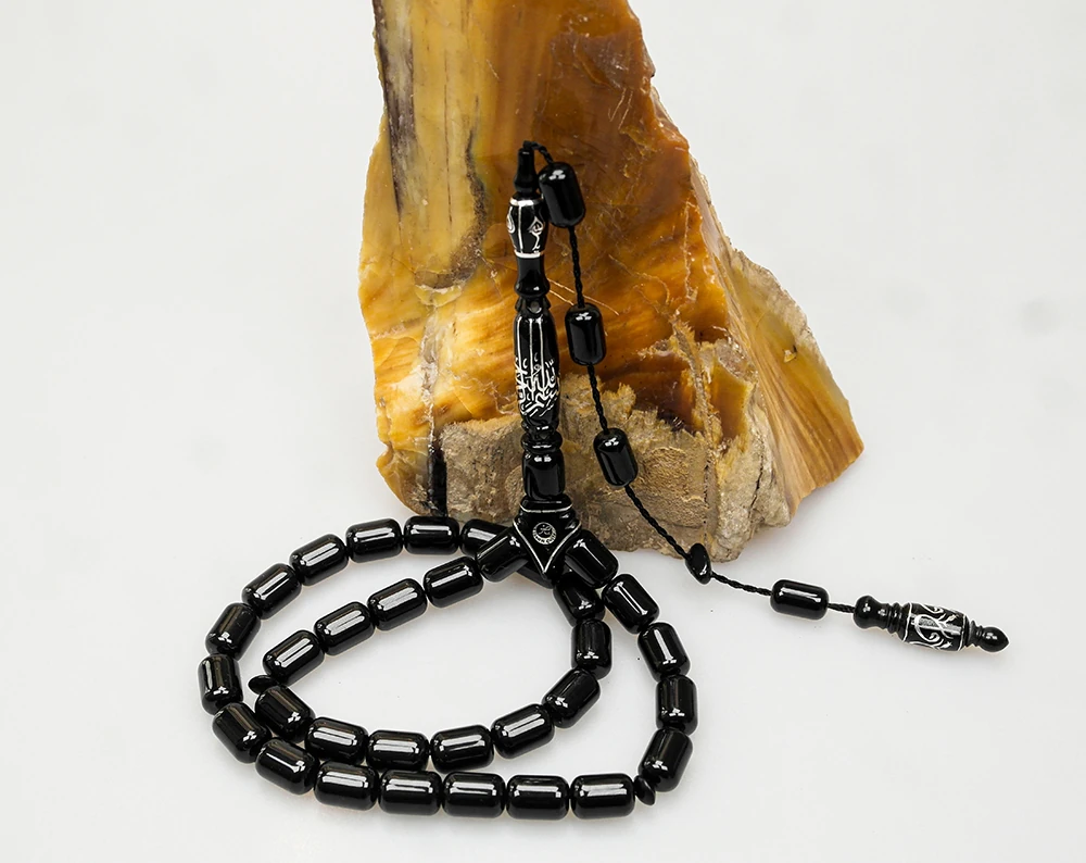 Oltu Taşı Nakkaş Oyma Kıl Testere Kesim Motif İmameli Tesbih