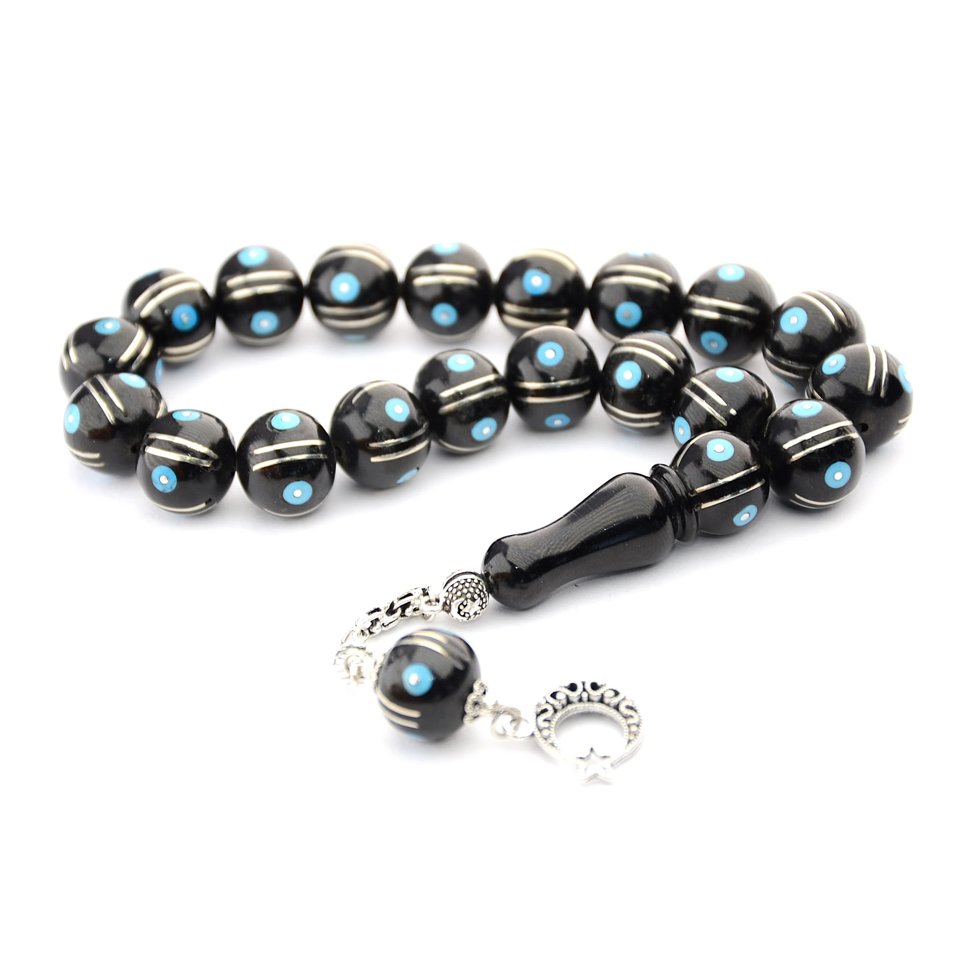 Maskot Mavi Firuze Karpuz İşlemeli Oltu Sıkma Tespih