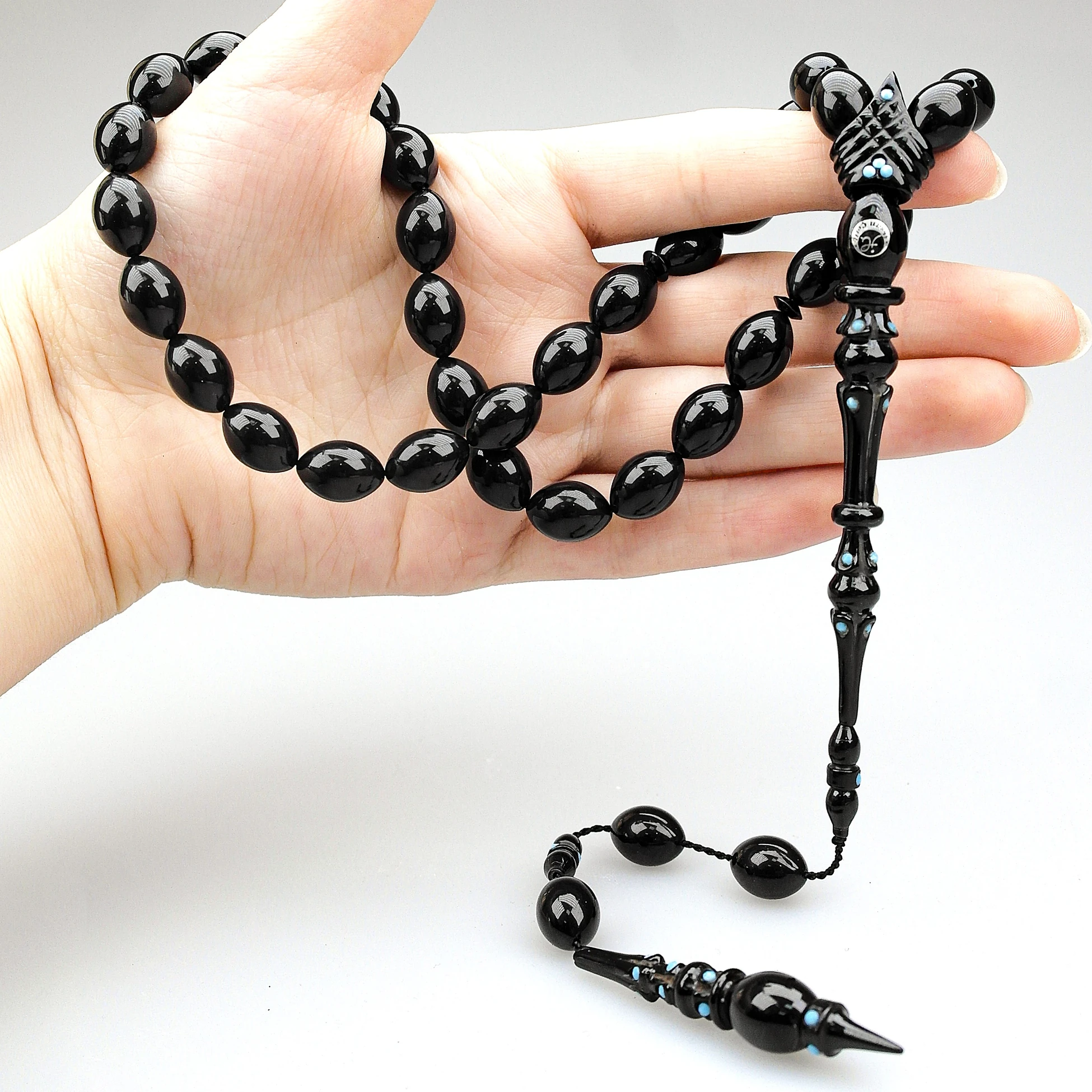 Oltu Taşı Özel Seri   İmame Oyma Mızrak  İşçilikli Tespih