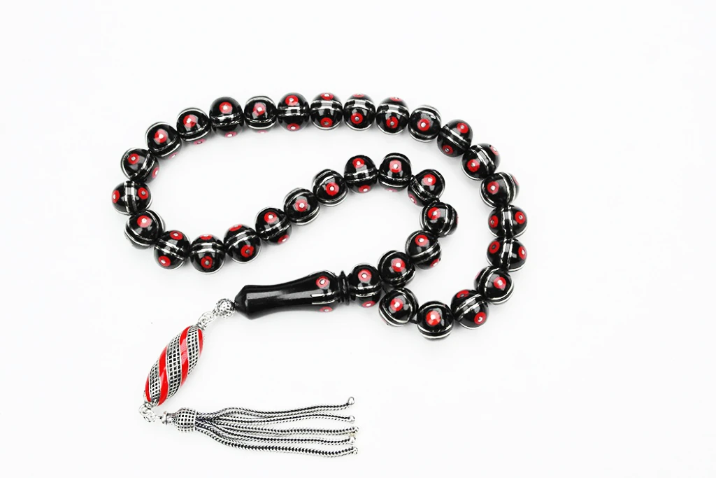 Oltu Sıkması Basık Model  Alpaka Karpuz Mercan İşlemeli Tespih