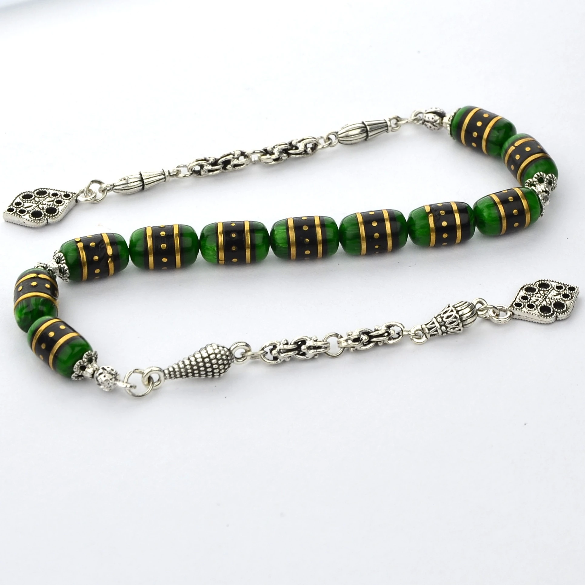 Galalith ve Oltu Taşı Gümüş İşlemeli Kapsül Kesim Zaza Tespih